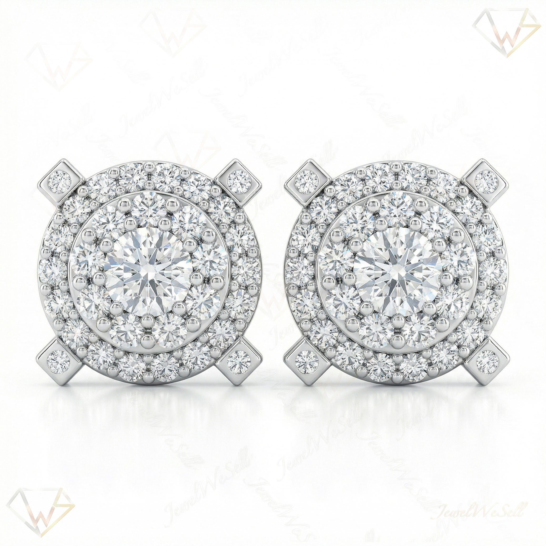 1.70 ct EF VS Moissanite Halo Earrings in 925 Sterling Silver 2651