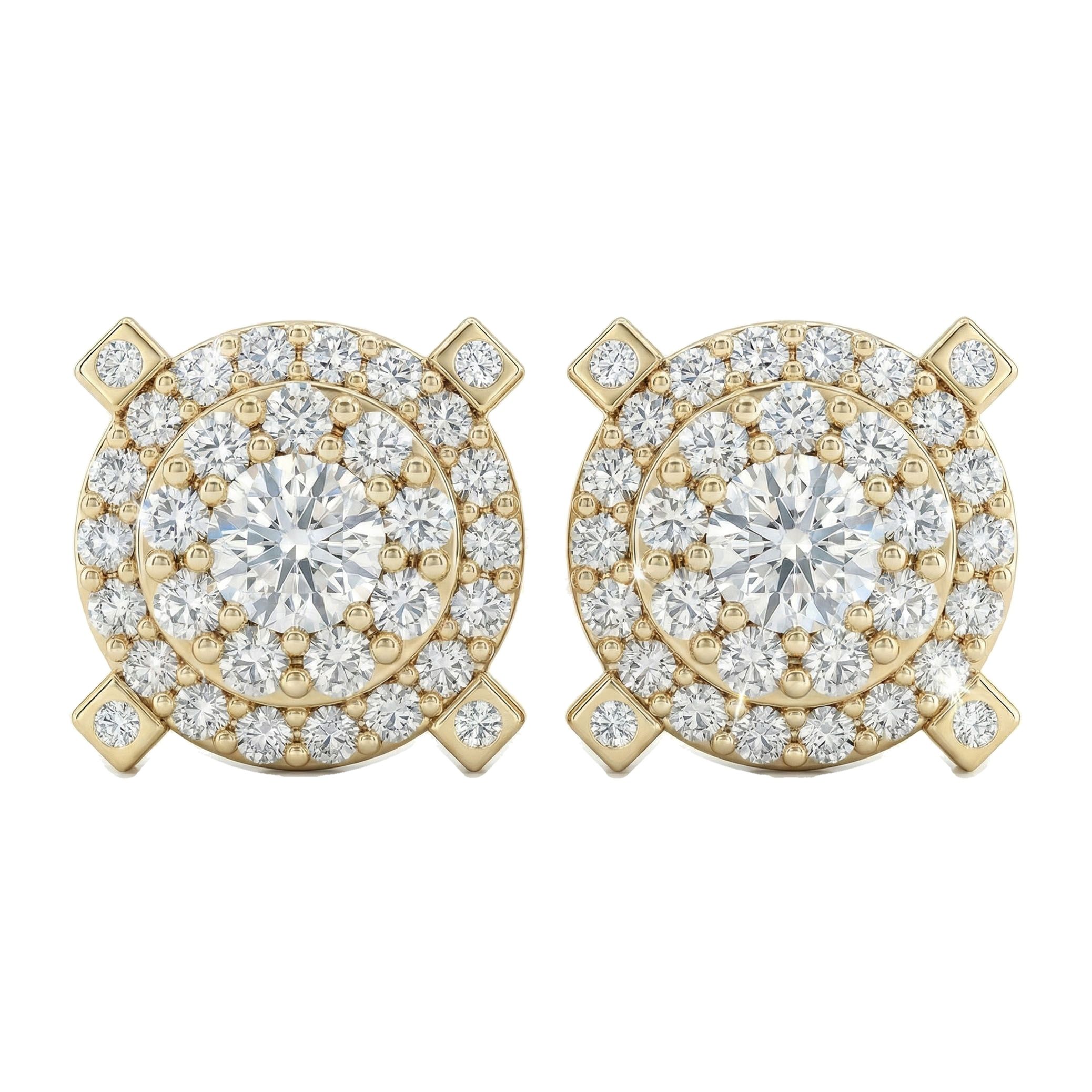 1.70 ct EF VS Lab Grown DIamond Halo Earrings in 10k Yellow Gold 2651