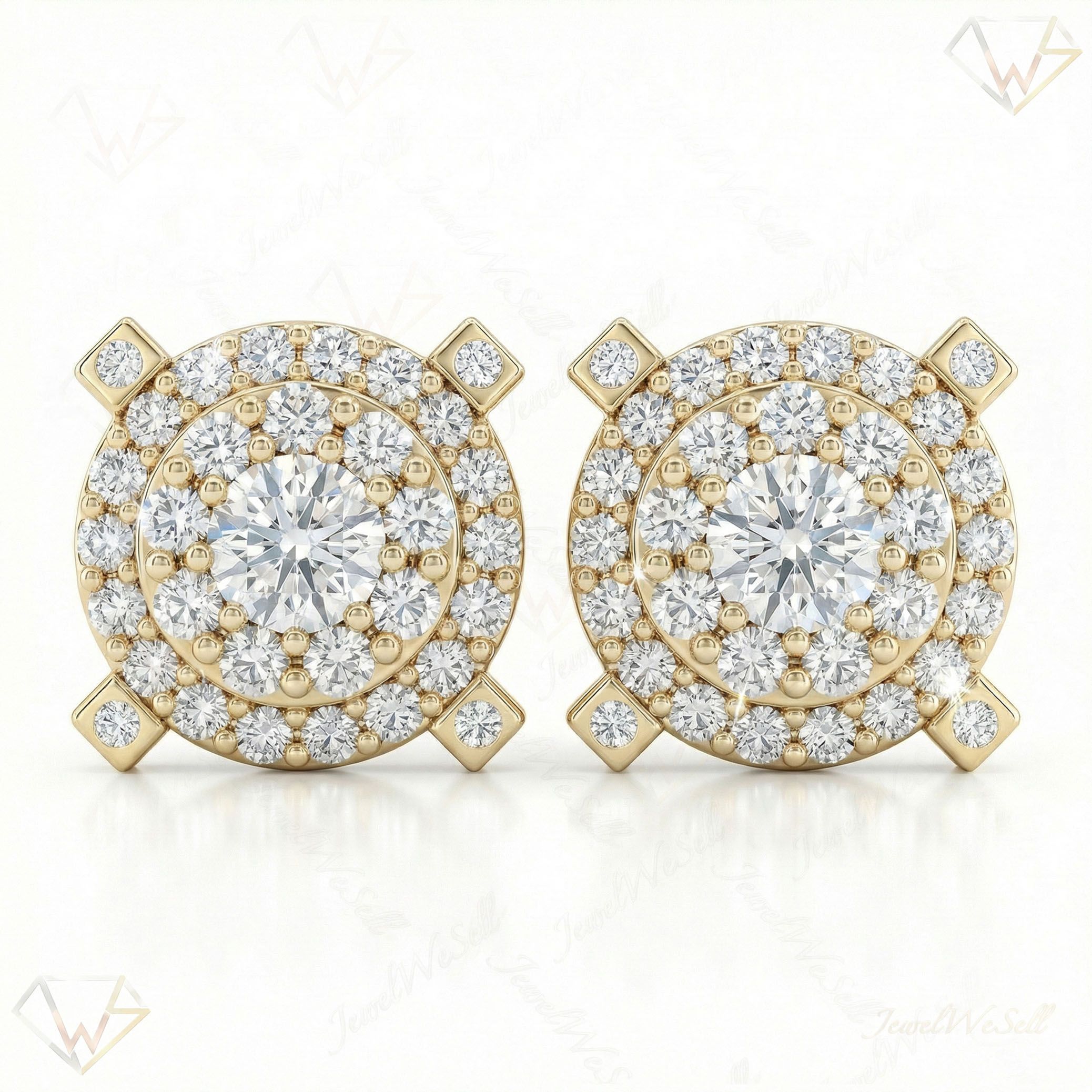 1.70 ct EF VS Lab Grown DIamond Halo Earrings in 14k Yellow Gold 2651