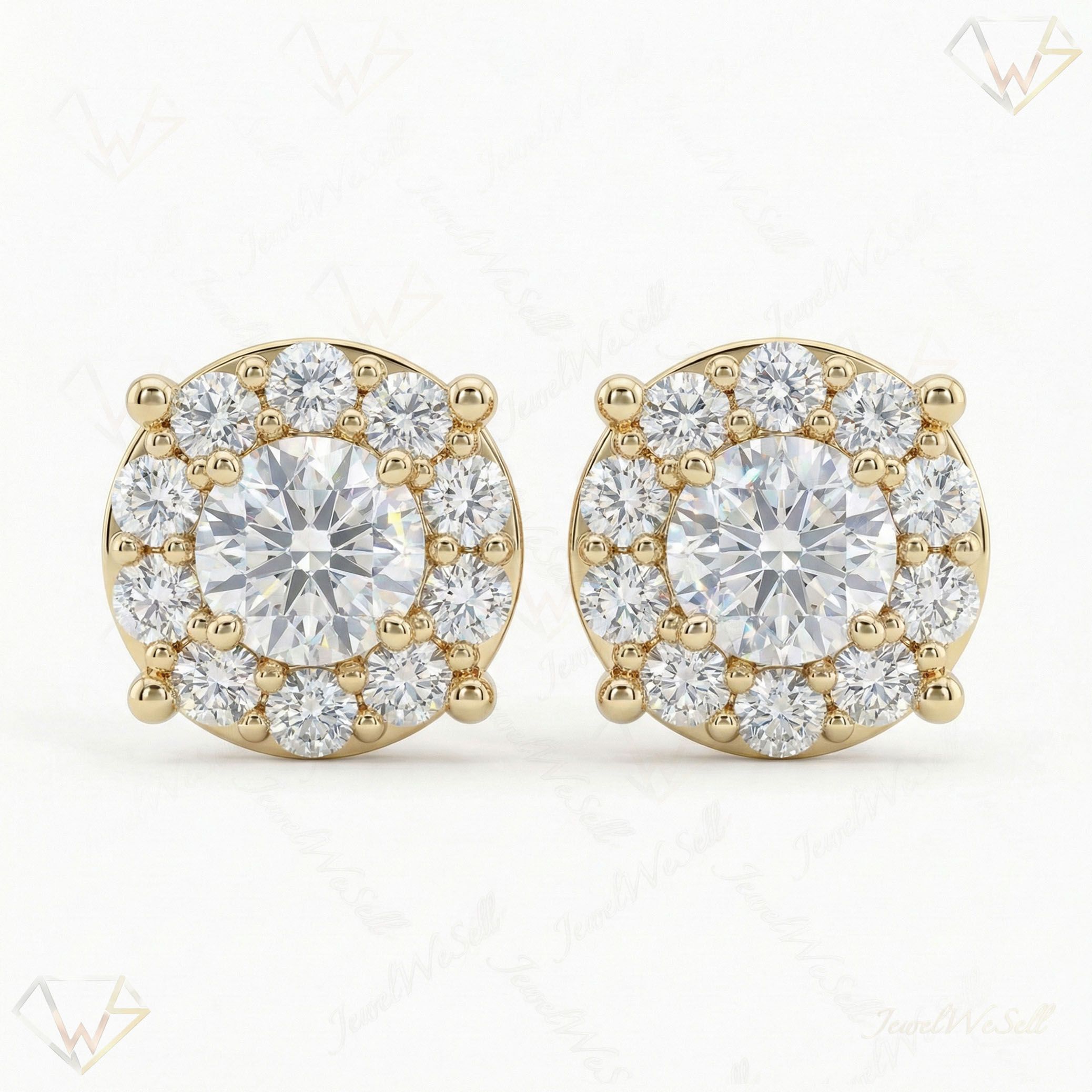 1.15 ct EF VS Lab Grown DIamond Halo Earrings in 10k Yellow Gold 2709