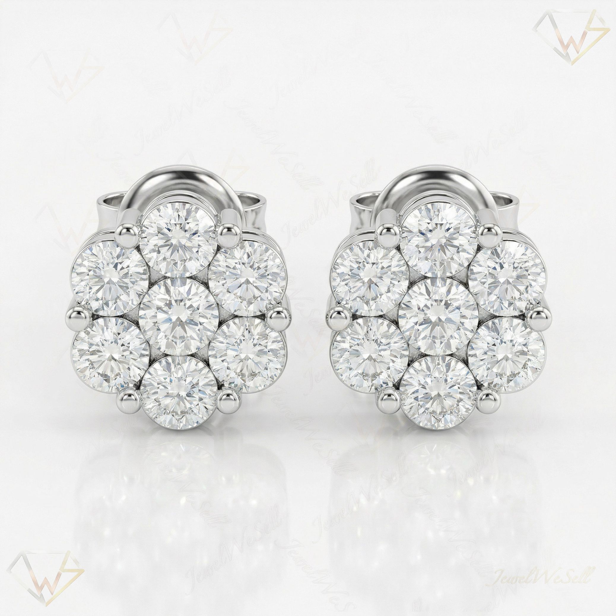 0.90 ct EF VS Moissanite Cluster Earrings in 925 Sterling Silver 2712