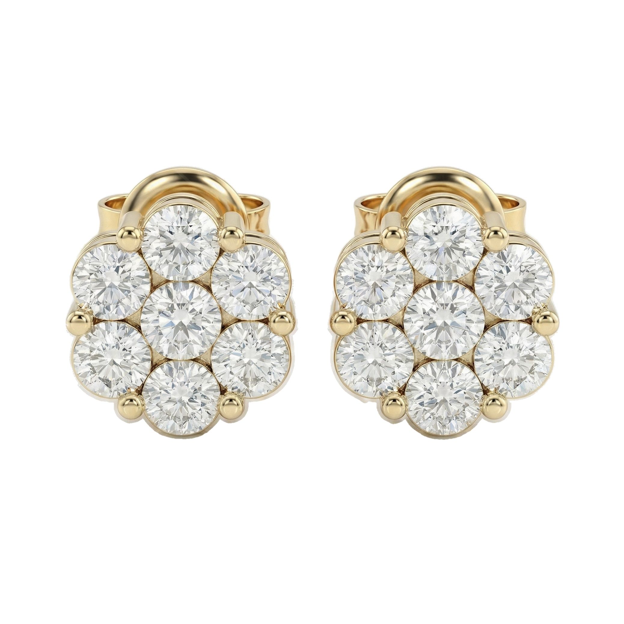 0.90 ct EF VS Lab Grown DIamond Cluster Earrings in 10k Yellow Gold 2712