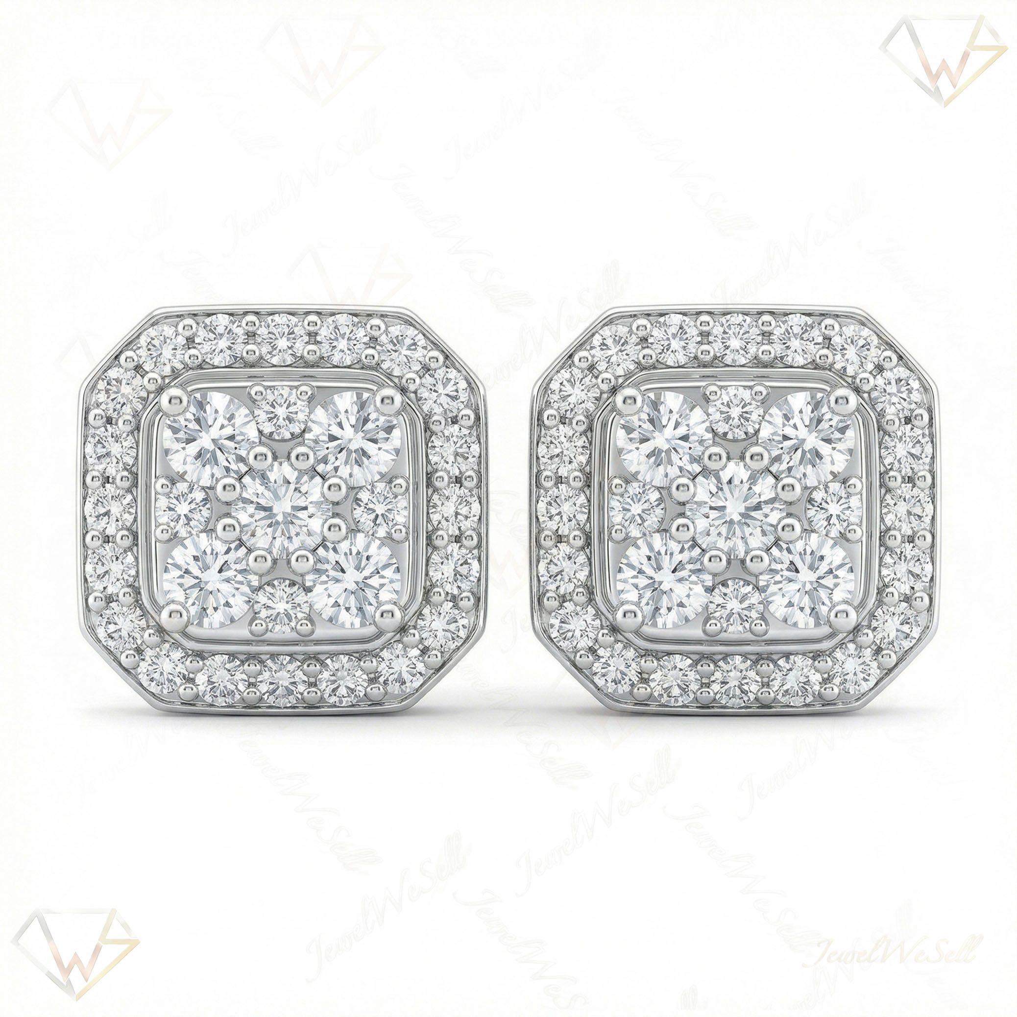 1.10 ct EF VS Lab Grown DIamond Halo Earrings in 10k White Gold 300787