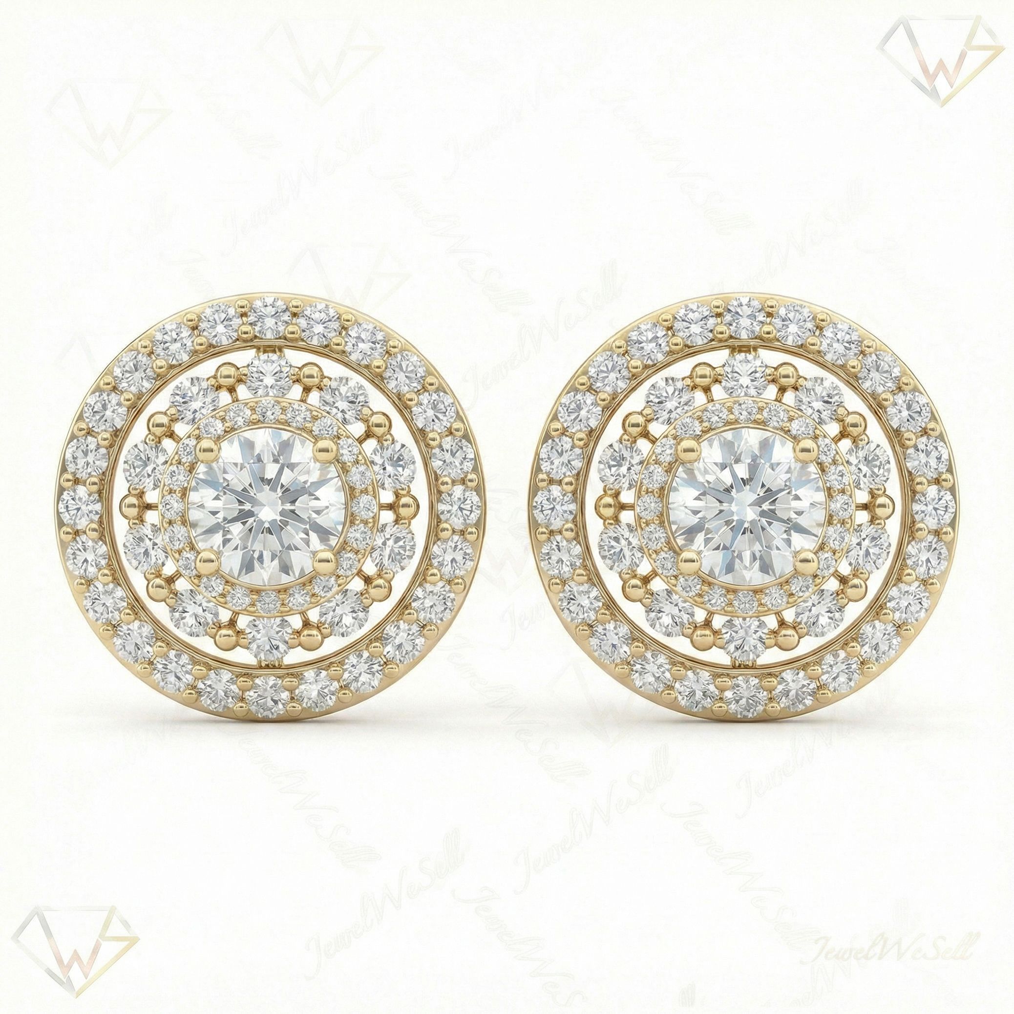 3.05 ct EF VS Lab Grown DIamond Micropave Earrings in 10k Yellow Gold 300798