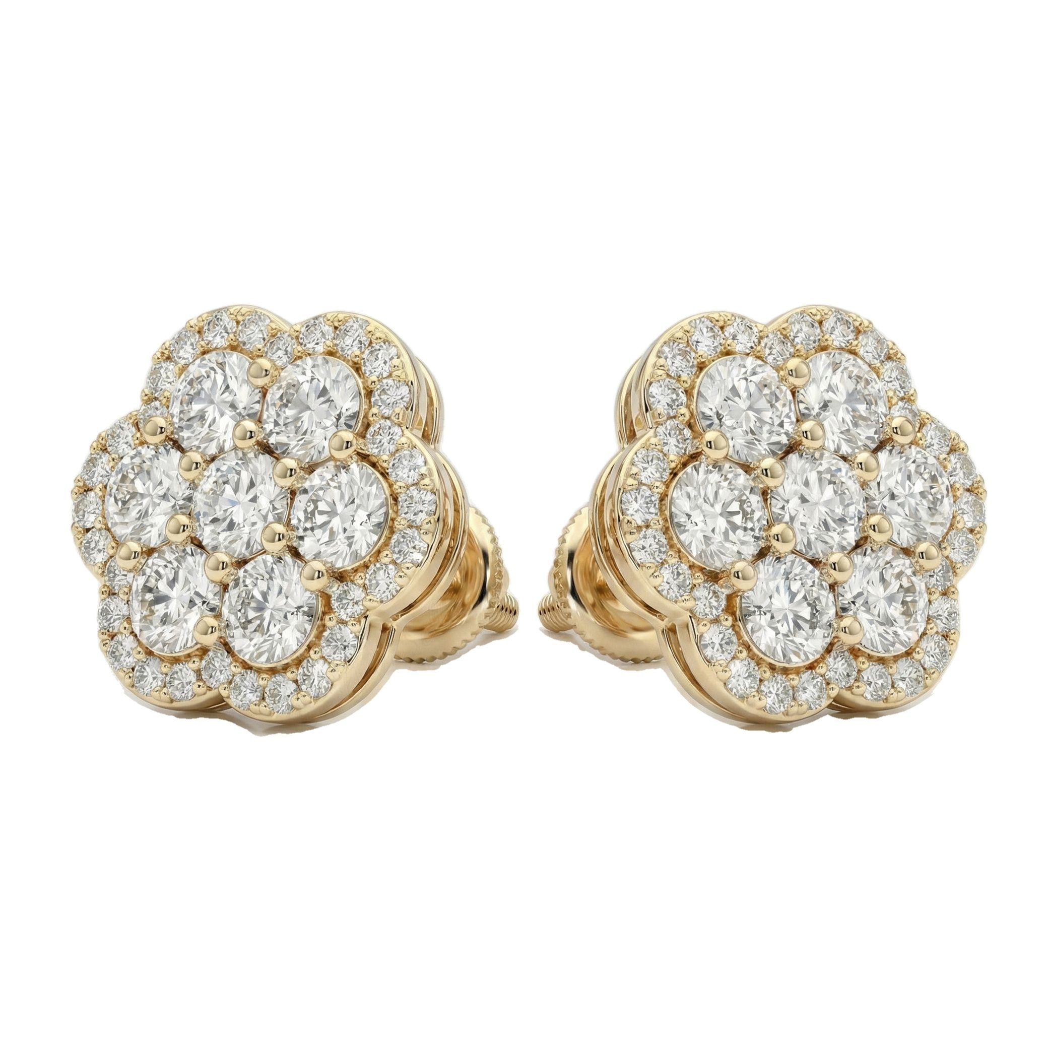 1.75 ct EF VS Lab Grown DIamond Cluster Earrings in 10k Yellow Gold 300807