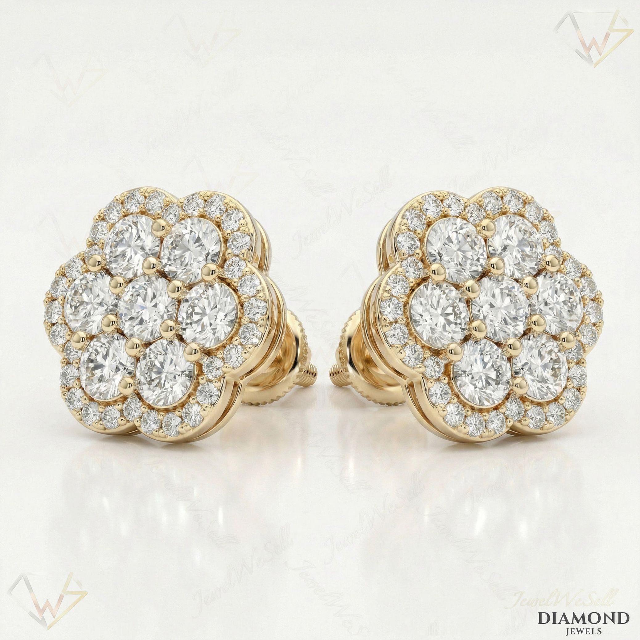 1.75 ct EF VS Lab Grown DIamond Cluster Earrings in 14k Yellow Gold 300807
