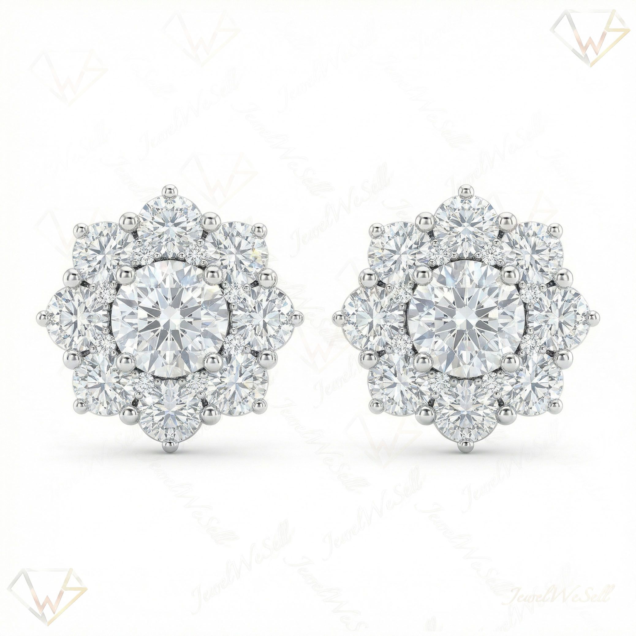 2.70 ct EF VS Moissanite Cluster Earrings in 925 Sterling Silver 300812