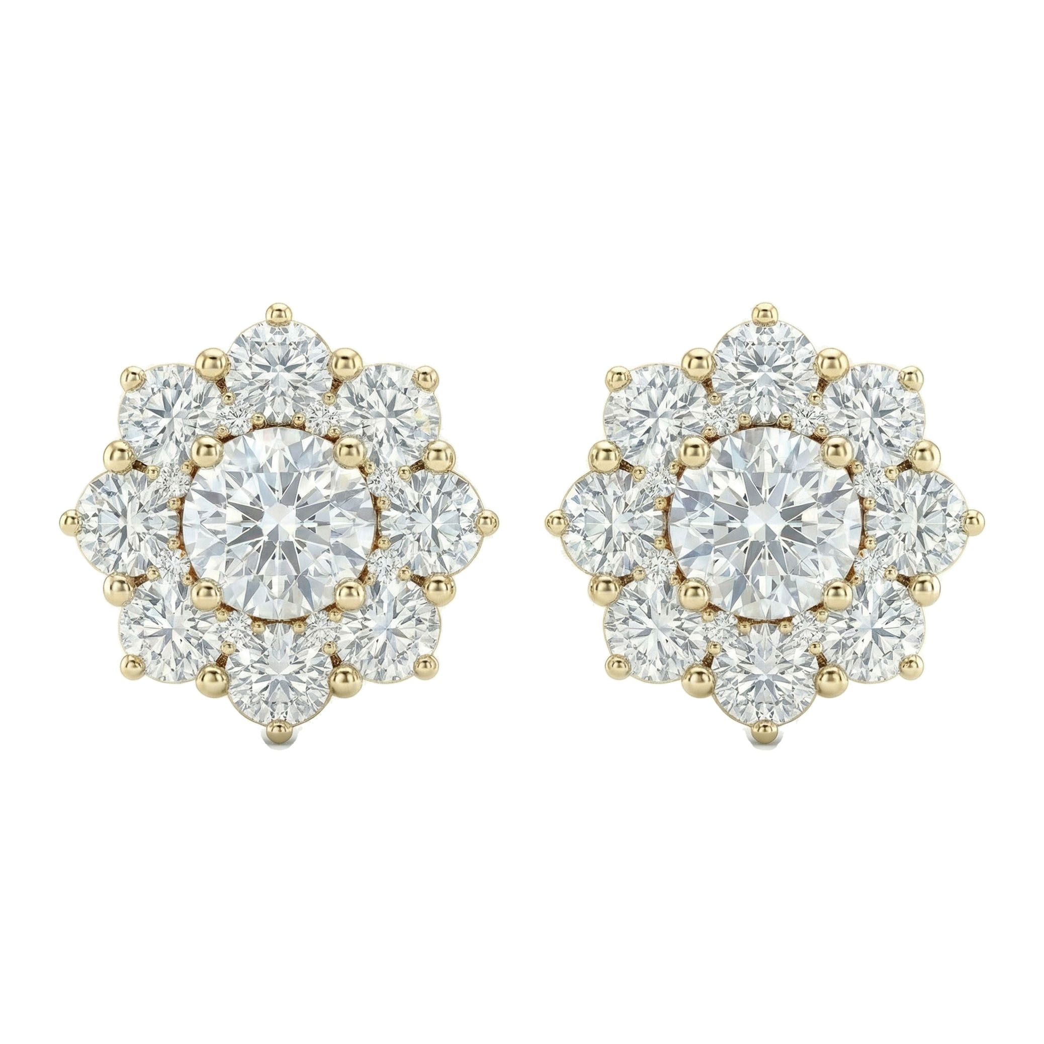2.70 ct EF VS Lab Grown DIamond Cluster Earrings in 10k Yellow Gold 300812