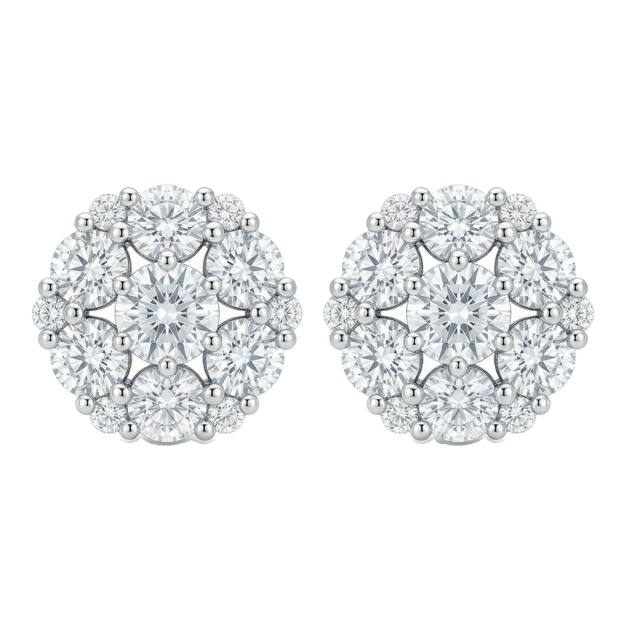 1.05 ct EF VS Lab Grown DIamond Cluster Earrings in 10k White Gold 300818