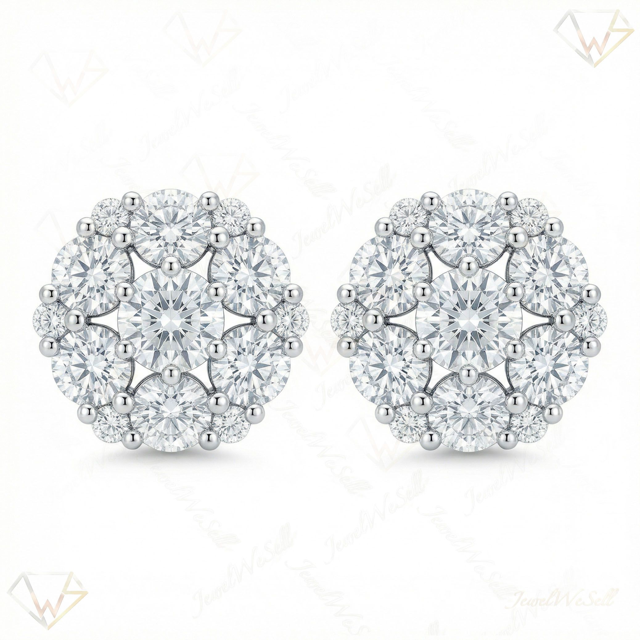 2.20 ct EF VS Lab Grown DIamond Cluster Earrings in 10k White Gold 300818