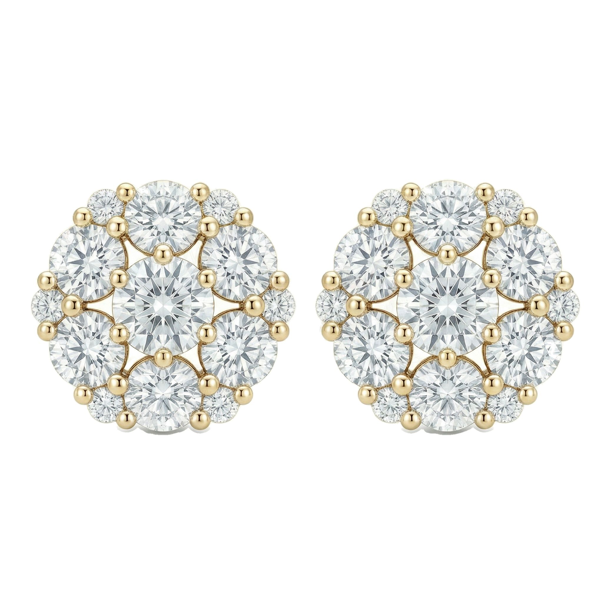2.20 ct EF VS Lab Grown DIamond Cluster Earrings in 10k Yellow Gold 300818