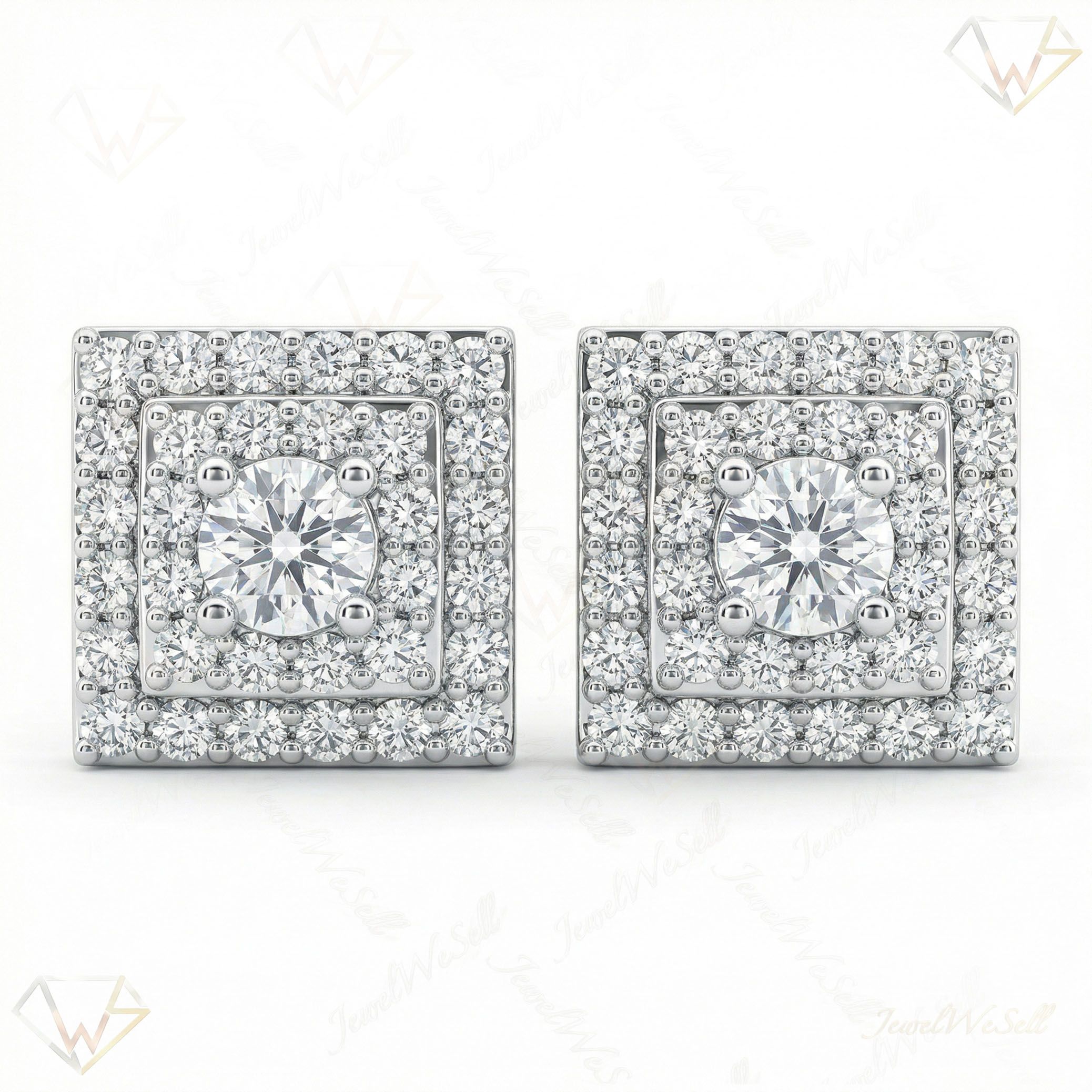 2.00 ct EF VS Lab Grown DIamond Square Earrings in 10k White Gold 300819