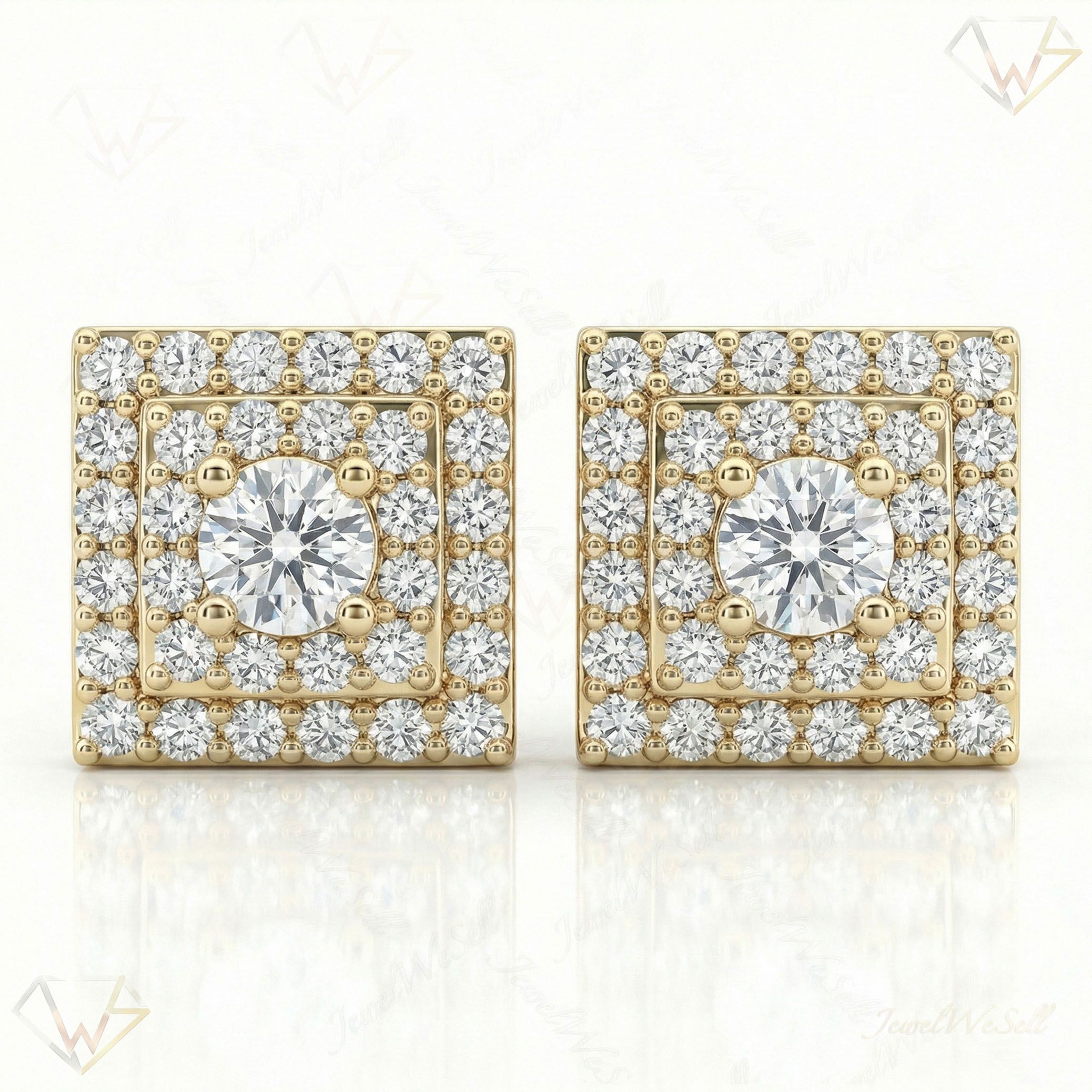 2.00 ct EF VS Lab Grown DIamond Square Earrings in 14k Yellow Gold 300819