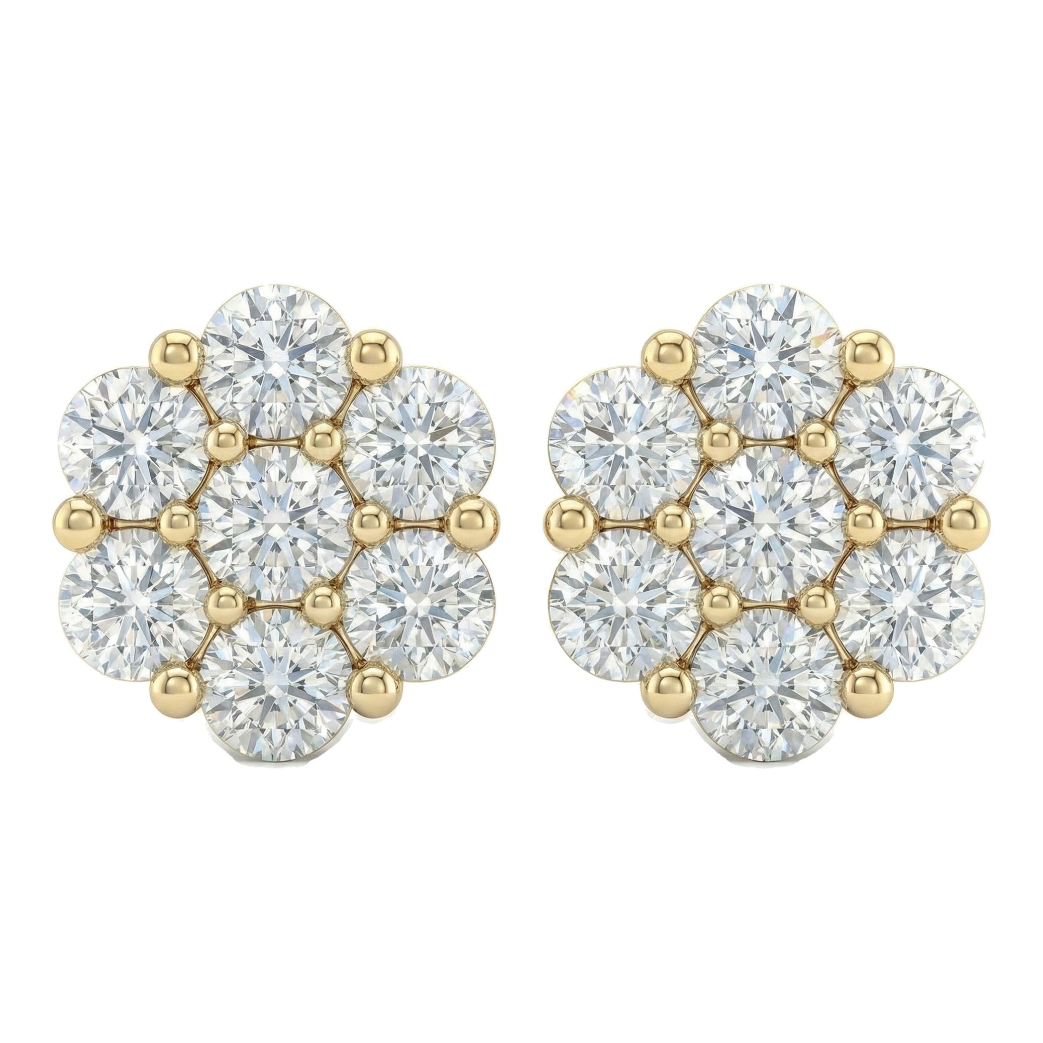 1.05 ct EF VS Lab Grown DIamond Cluster Earrings in 10k Yellow Gold 300826