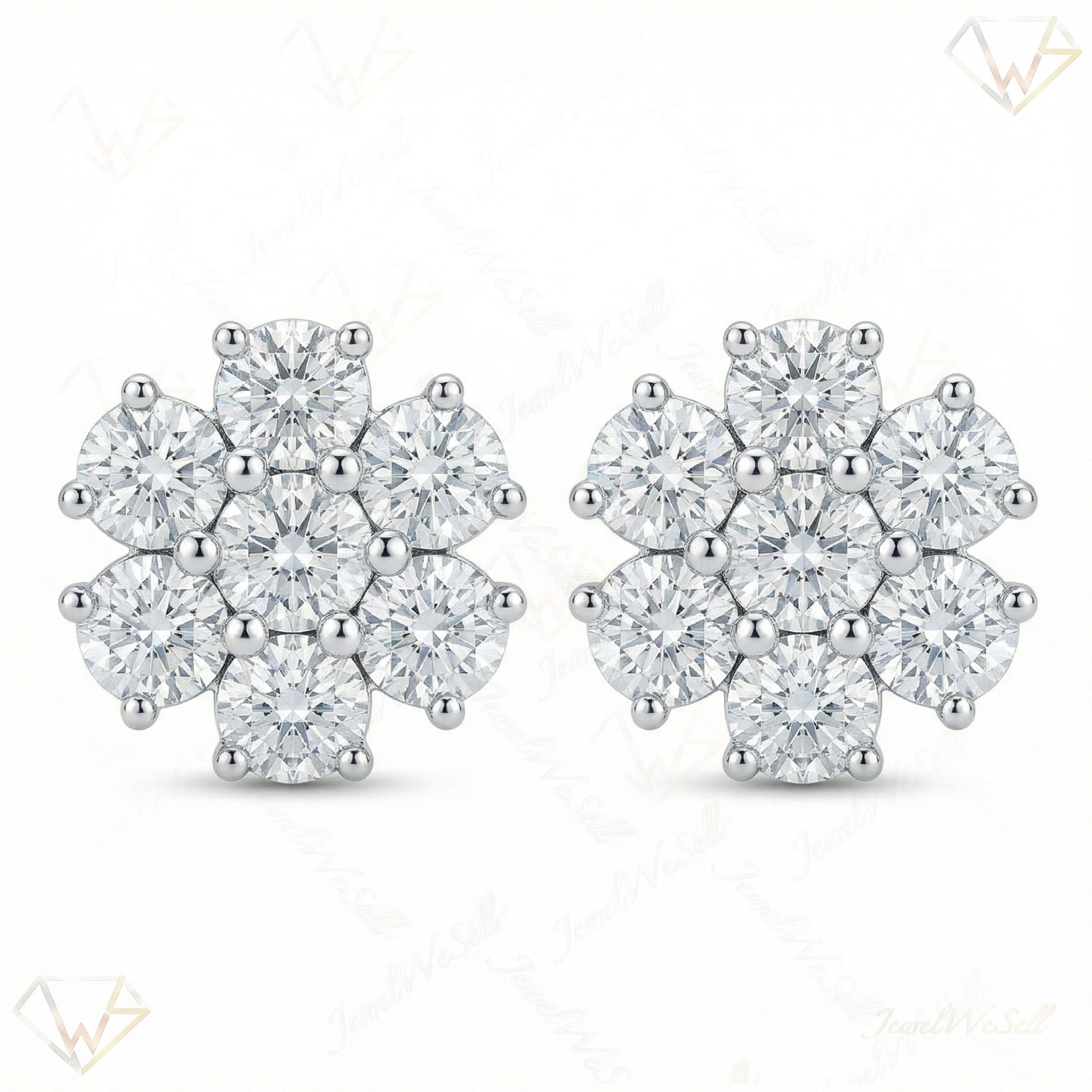 3.05 ct EF VS Moissanite Cluster Earrings in 925 Sterling Silver 300852
