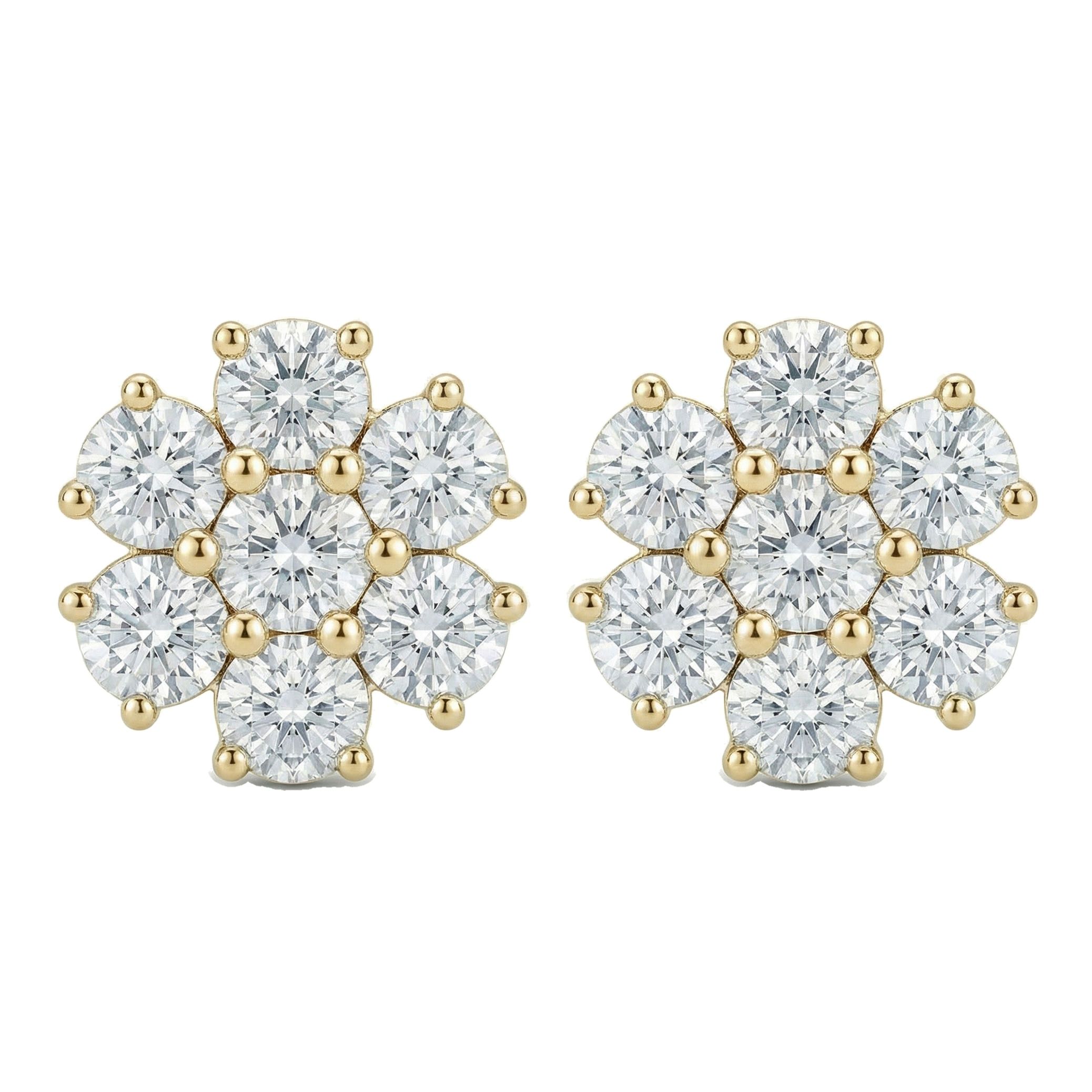 2.05 ct EF VS Lab Grown DIamond Cluster Earrings in 10k Yellow Gold 300852