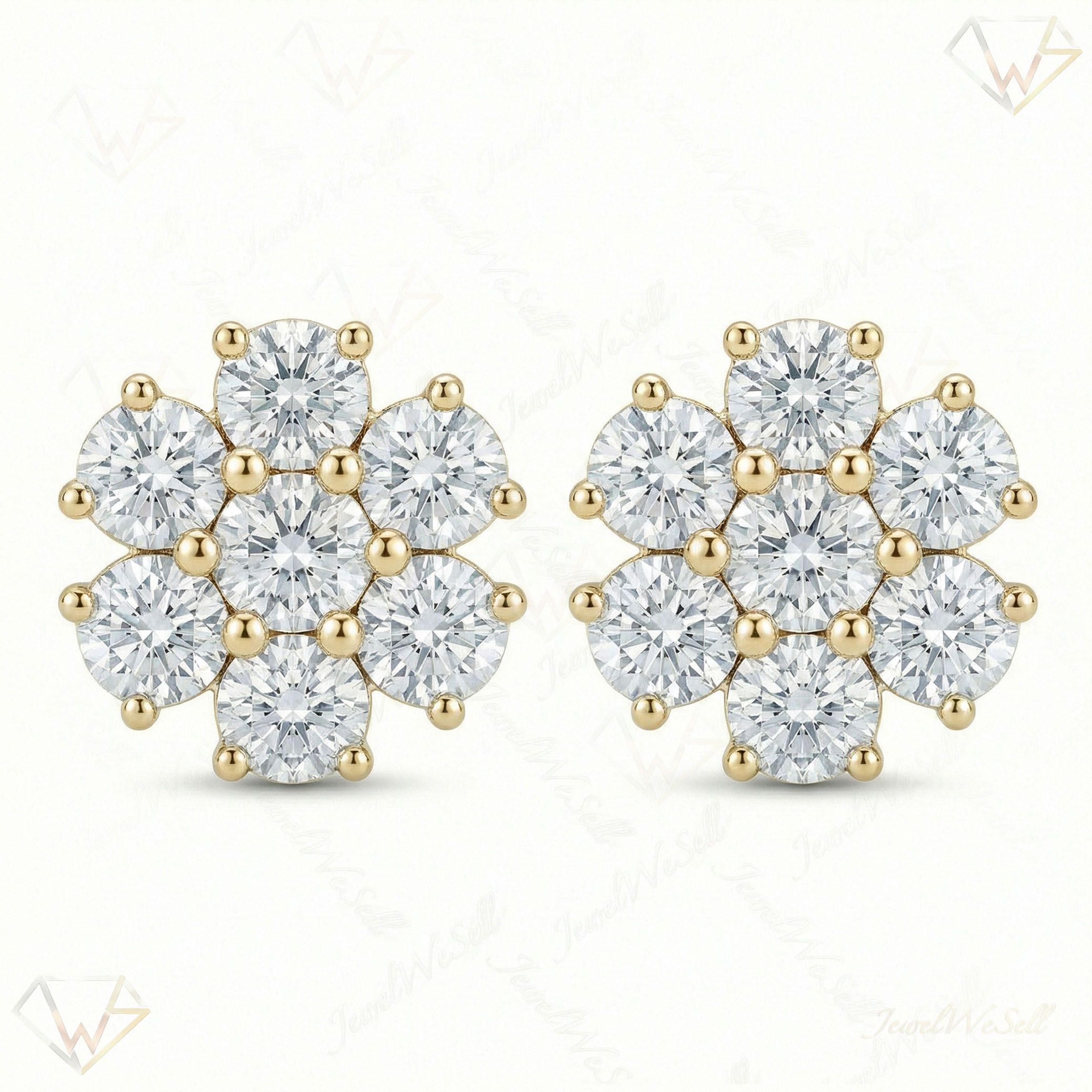 2.05 ct EF VS Lab Grown DIamond Cluster Earrings in 14k Yellow Gold 300852
