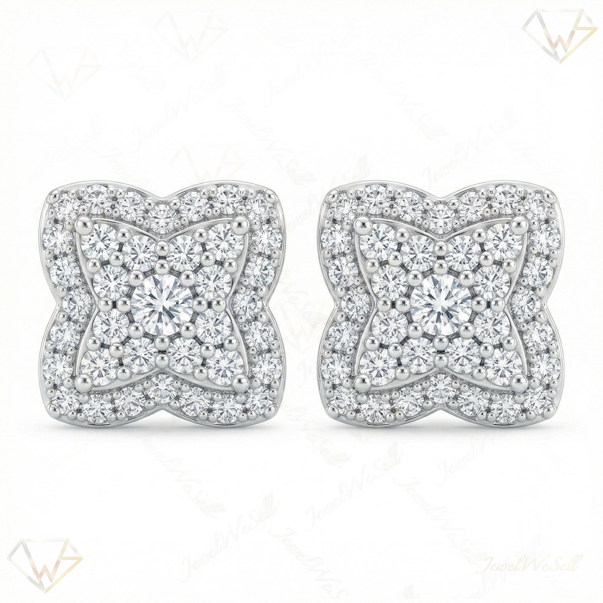 1.45 ct EF VS Lab Grown DIamond Cluster Earrings in 14k White Gold 300866