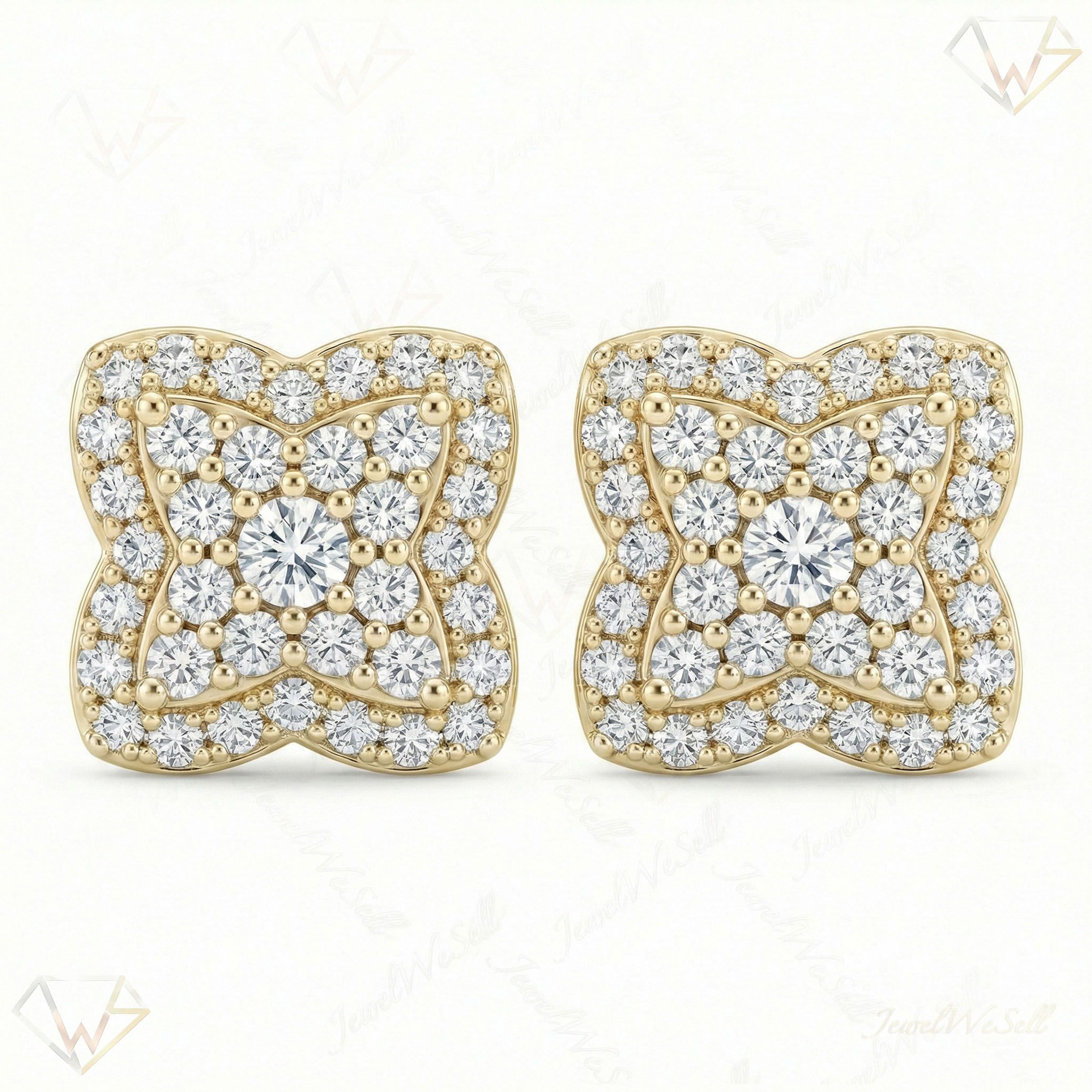 1.45 ct EF VS Lab Grown DIamond Cluster Earrings in 10k Yellow Gold 300866