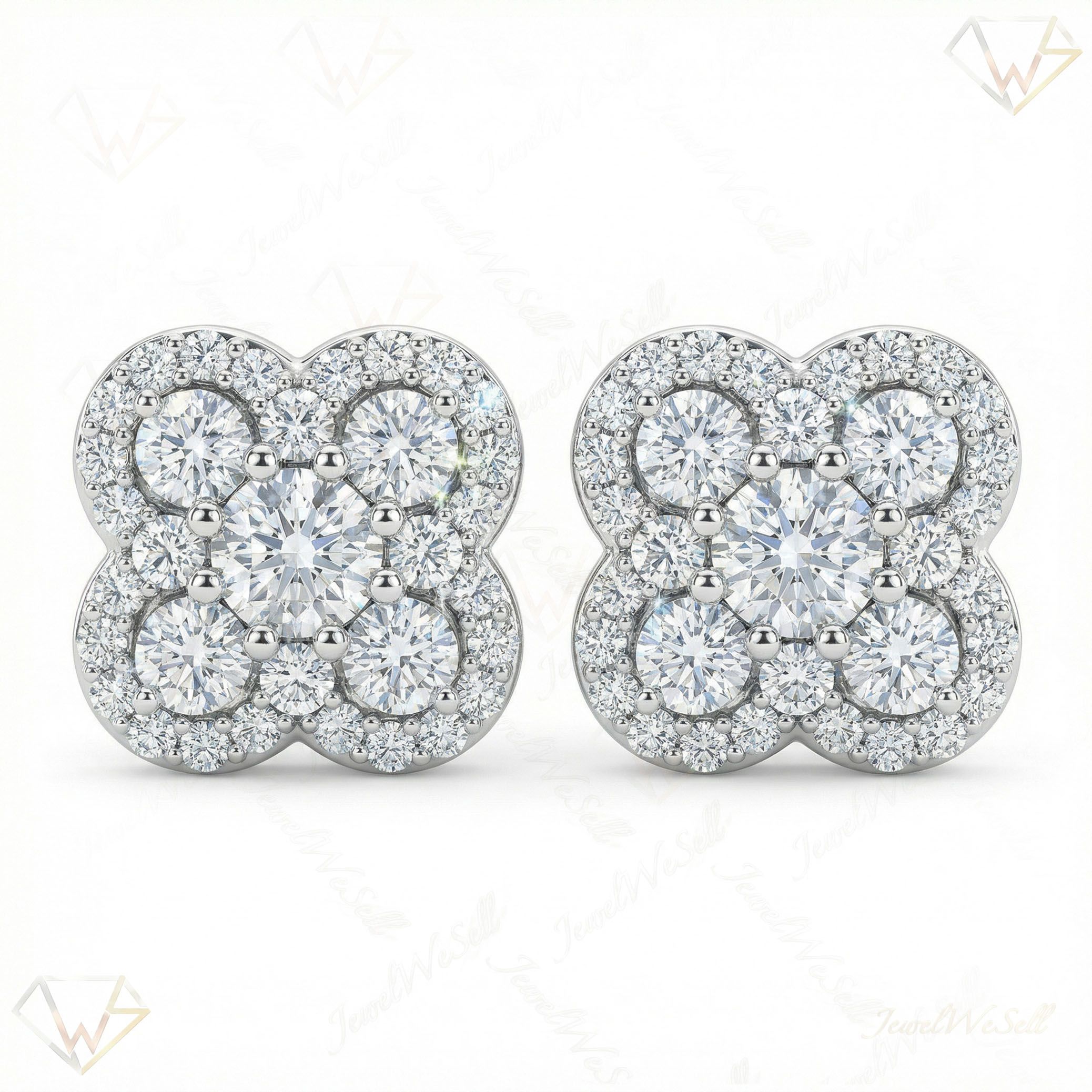 0.75 ct EF VS Lab Grown DIamond Cluster Earrings in 10k White Gold 300868