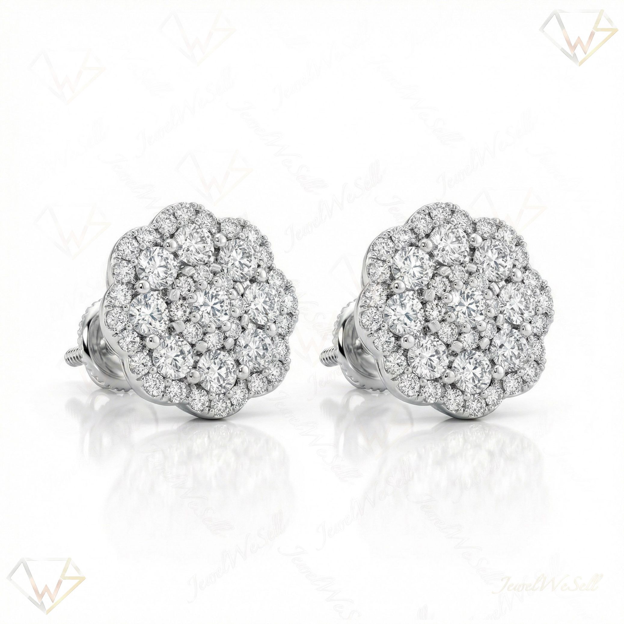 1.50 ct EF VS Lab Grown DIamond Cluster Earrings in 14k White Gold 300873