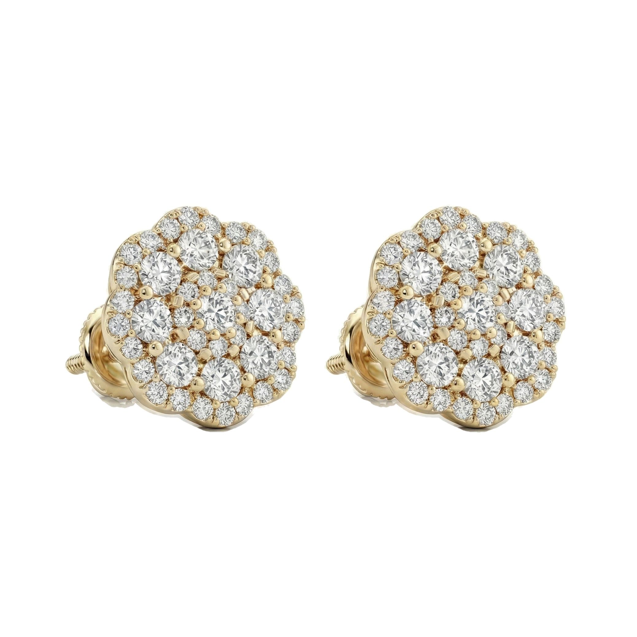 1.50 ct EF VS Lab Grown DIamond Cluster Earrings in 10k Yellow Gold 300873