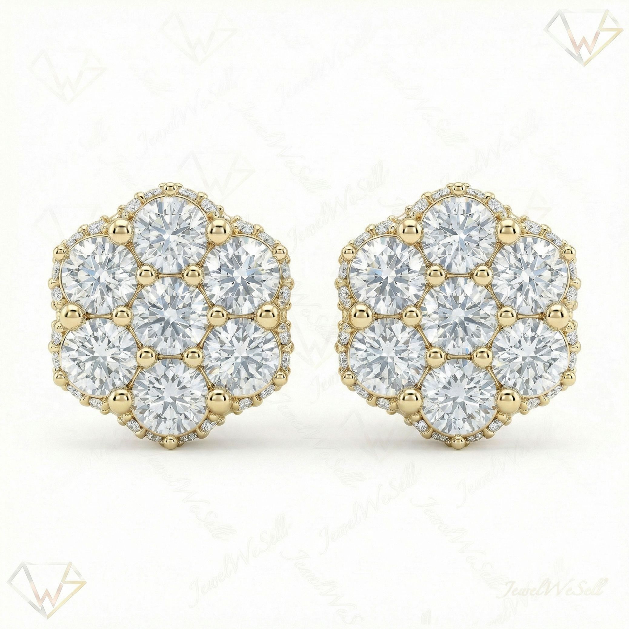 1.75 ct EF VS Lab Grown DIamond Cluster Earrings in 14k Yellow Gold 300876