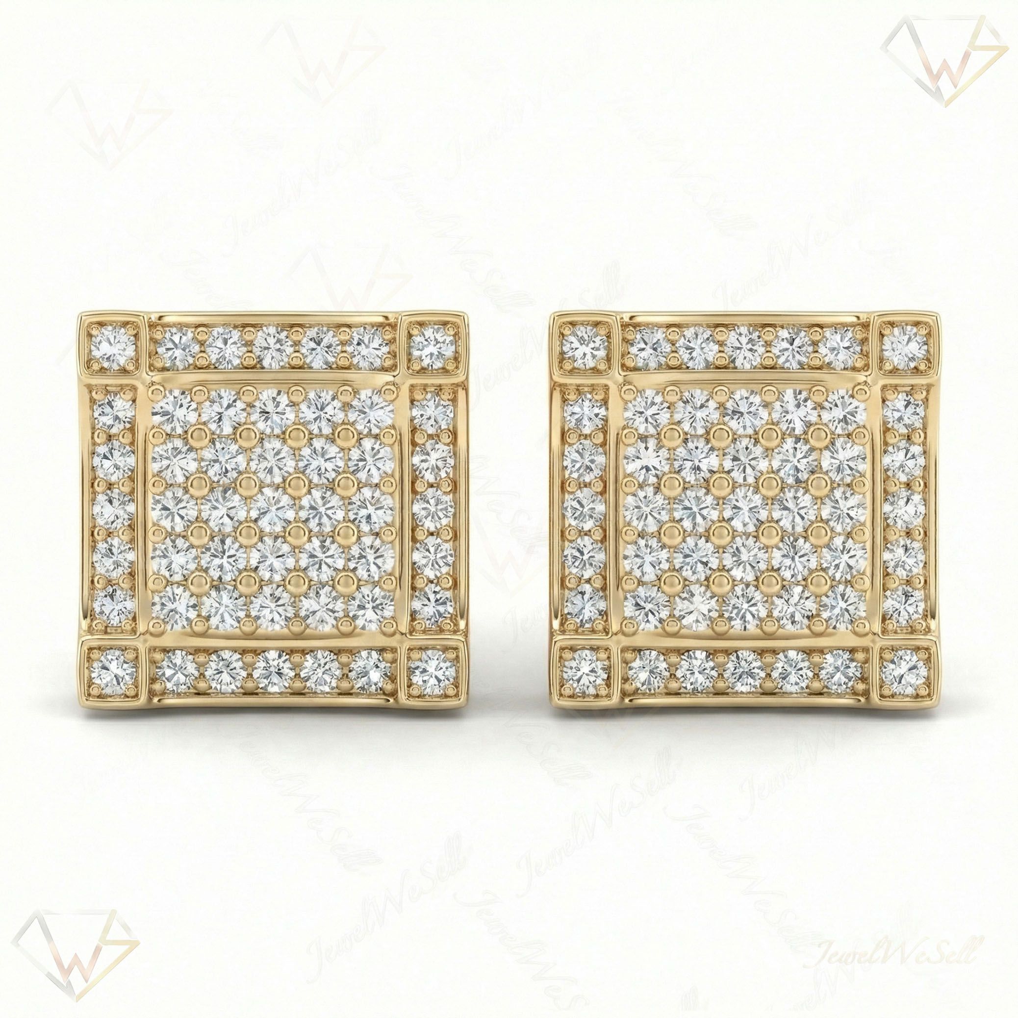 1.45 ct EF VS Lab Grown DIamond Micropave Earrings in 14k Yellow Gold 300880