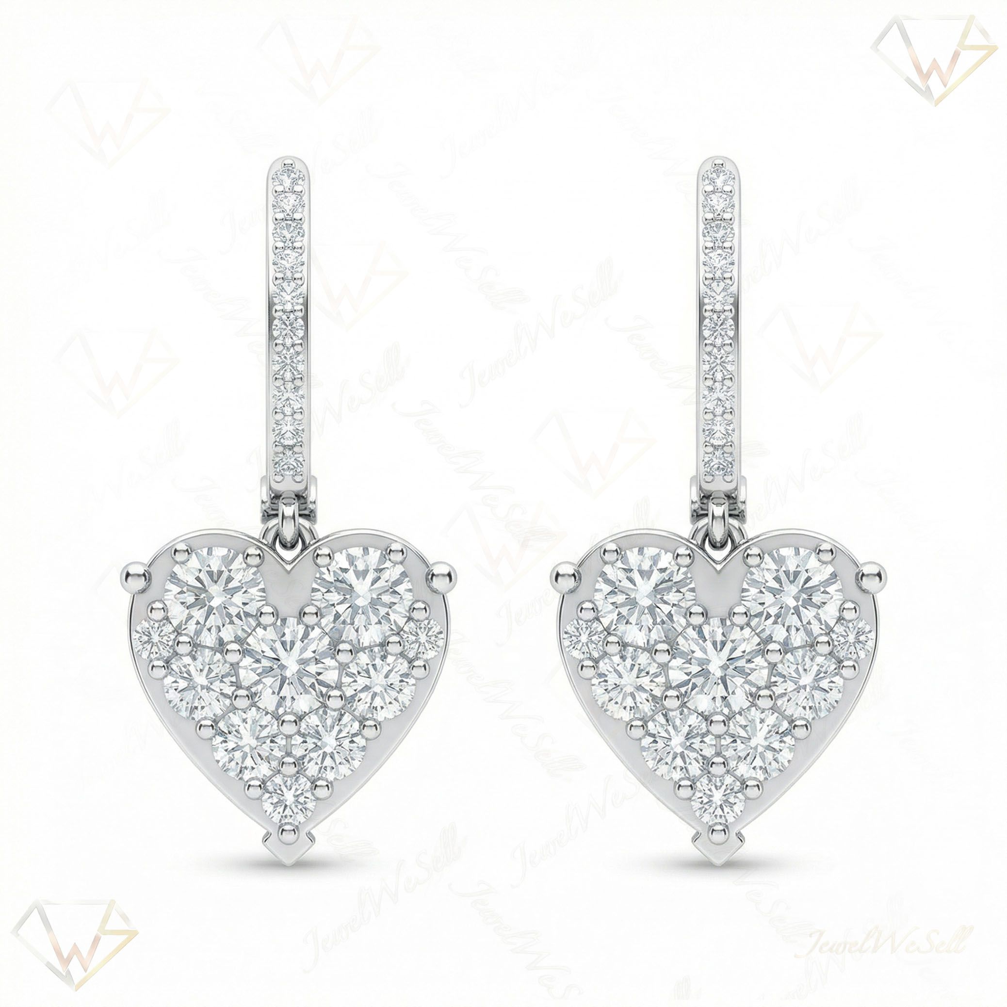 2.65 ct EF VS Lab Grown DIamond Heart Earrings in 14k White Gold 300949