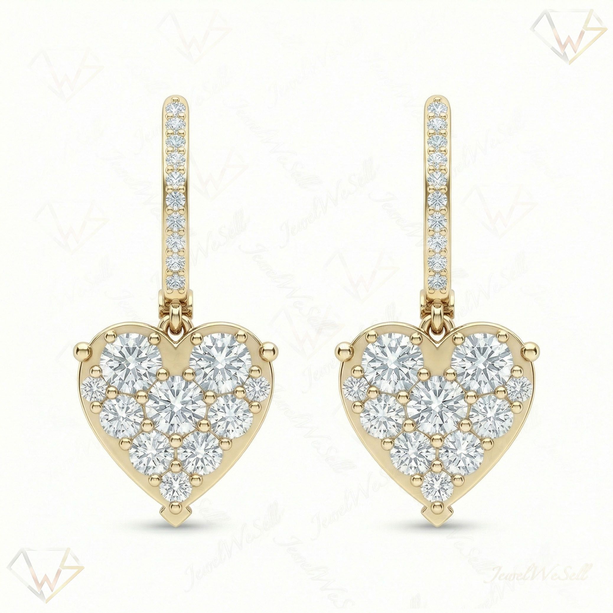 2.65 ct EF VS Lab Grown DIamond Heart Earrings in 10k Yellow Gold 300949