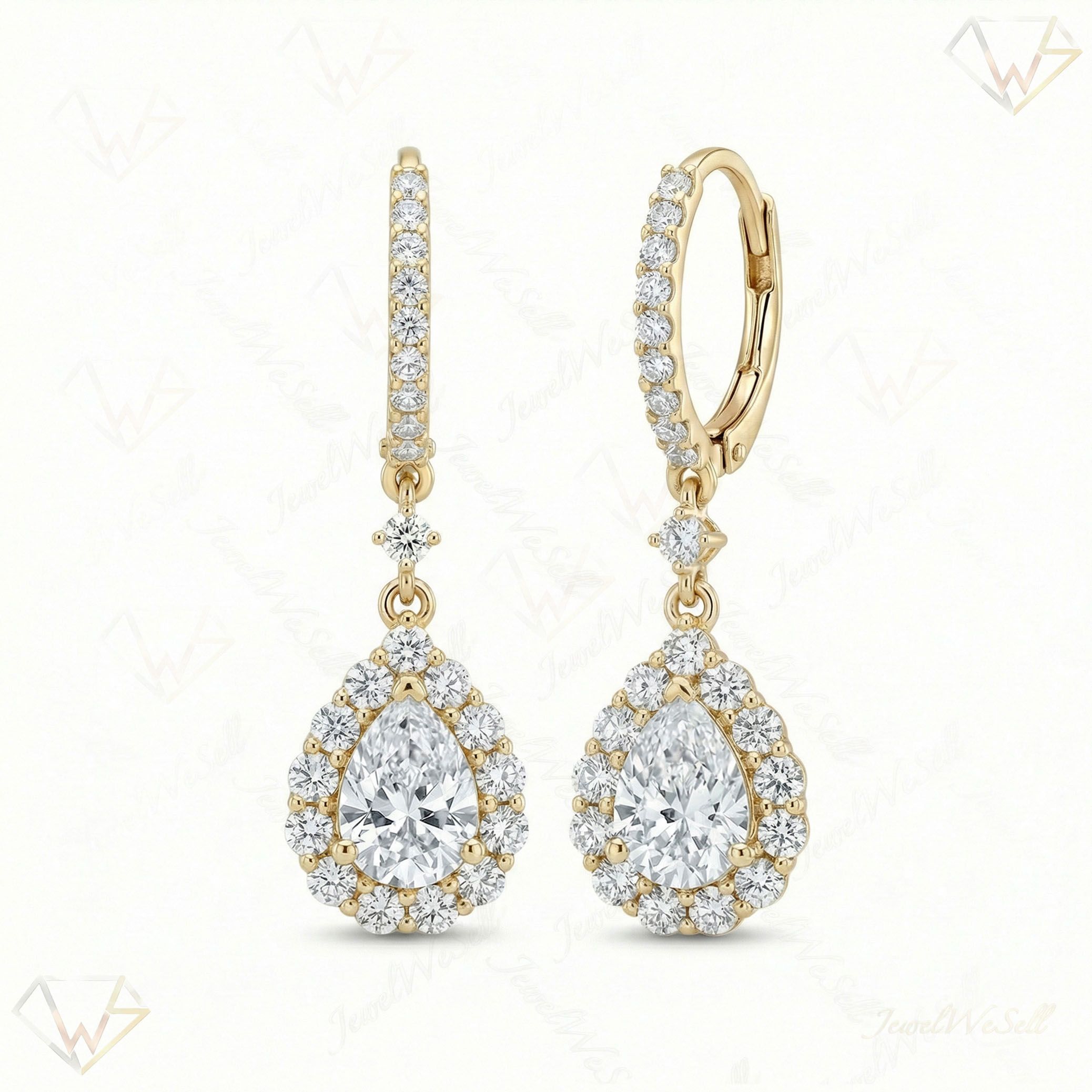 3.90 ct EF VS Lab Grown DIamond Drop Earrings in 10k Yellow Gold 301055