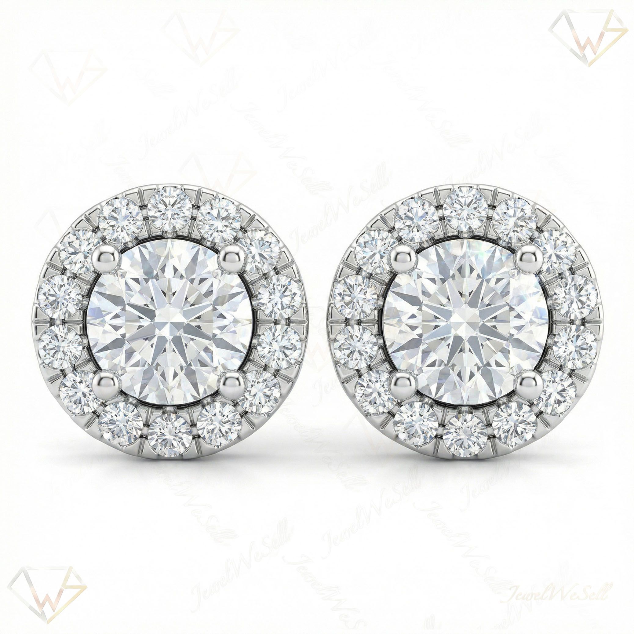 2.00 ct EF VS Lab Grown DIamond Halo Earrings in 14k White Gold 301056