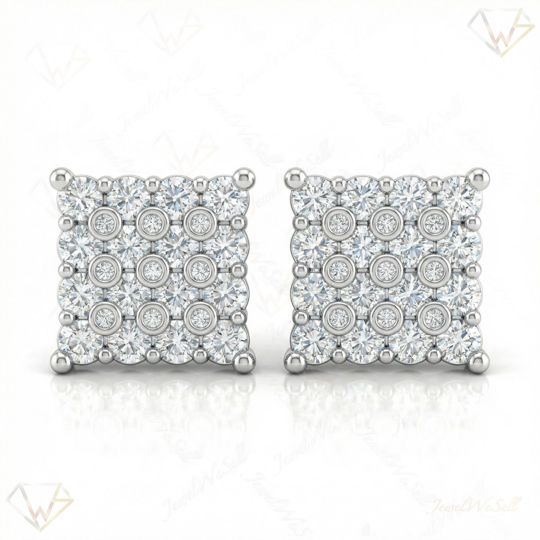 2.05 ct EF VS Moissanite Square Earrings in 925 Sterling Silver 301091