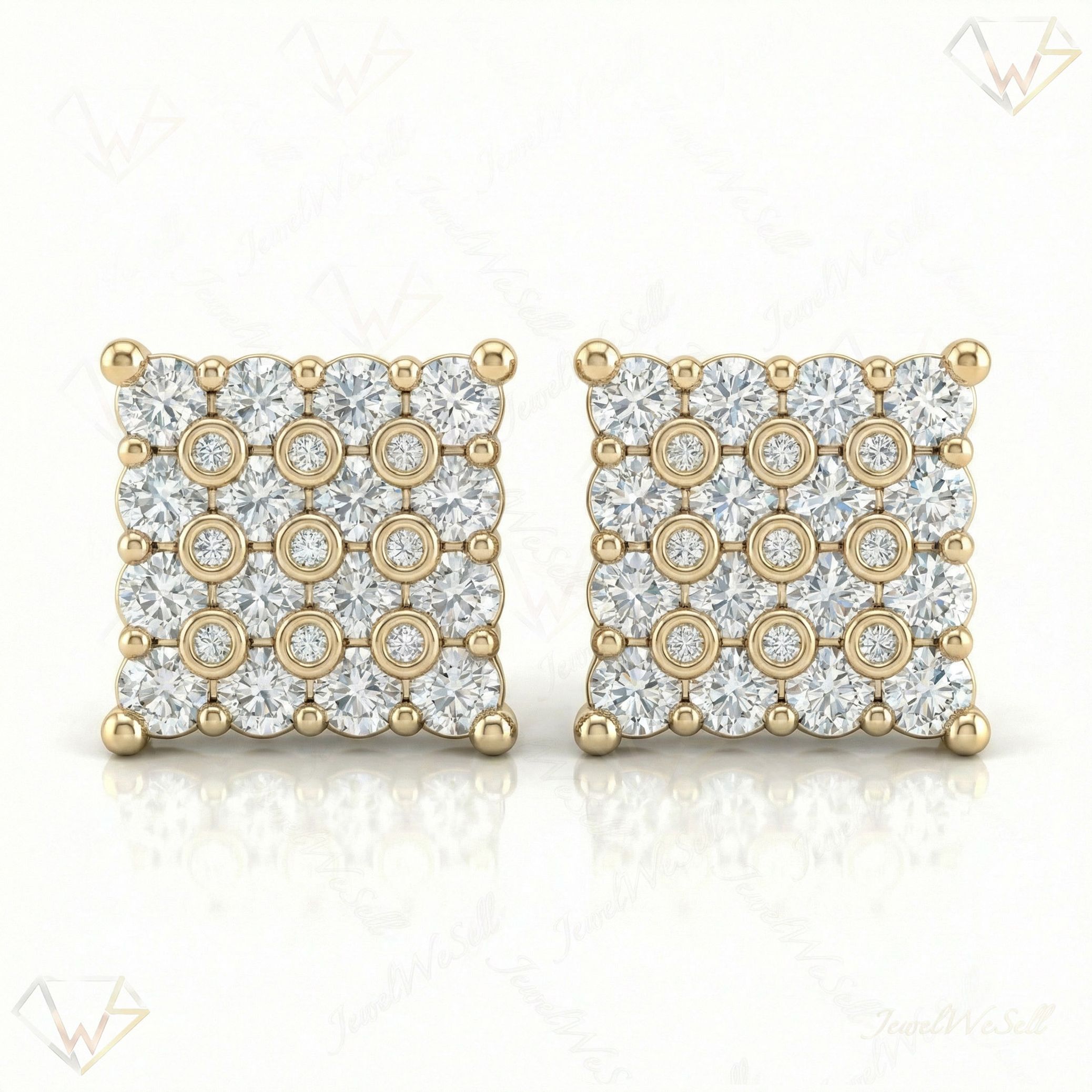 2.05 ct EF VS Lab Grown DIamond Square Earrings in 14k Yellow Gold 301091