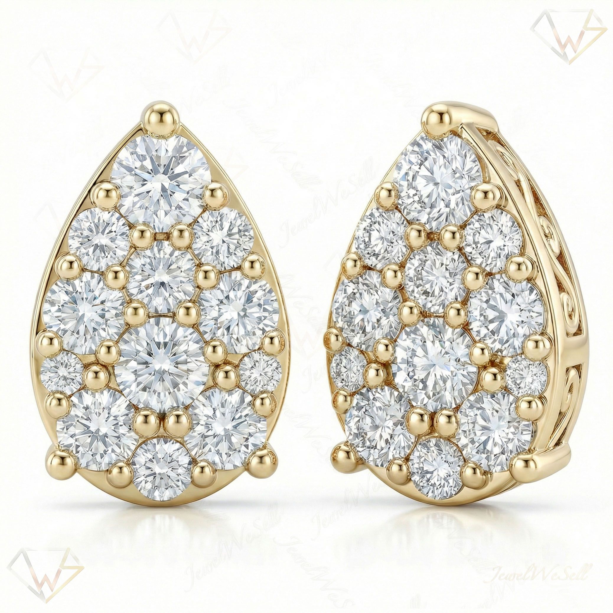 1.15 ct EF VS Lab Grown DIamond Cluster Earrings in 10k Yellow Gold 301136