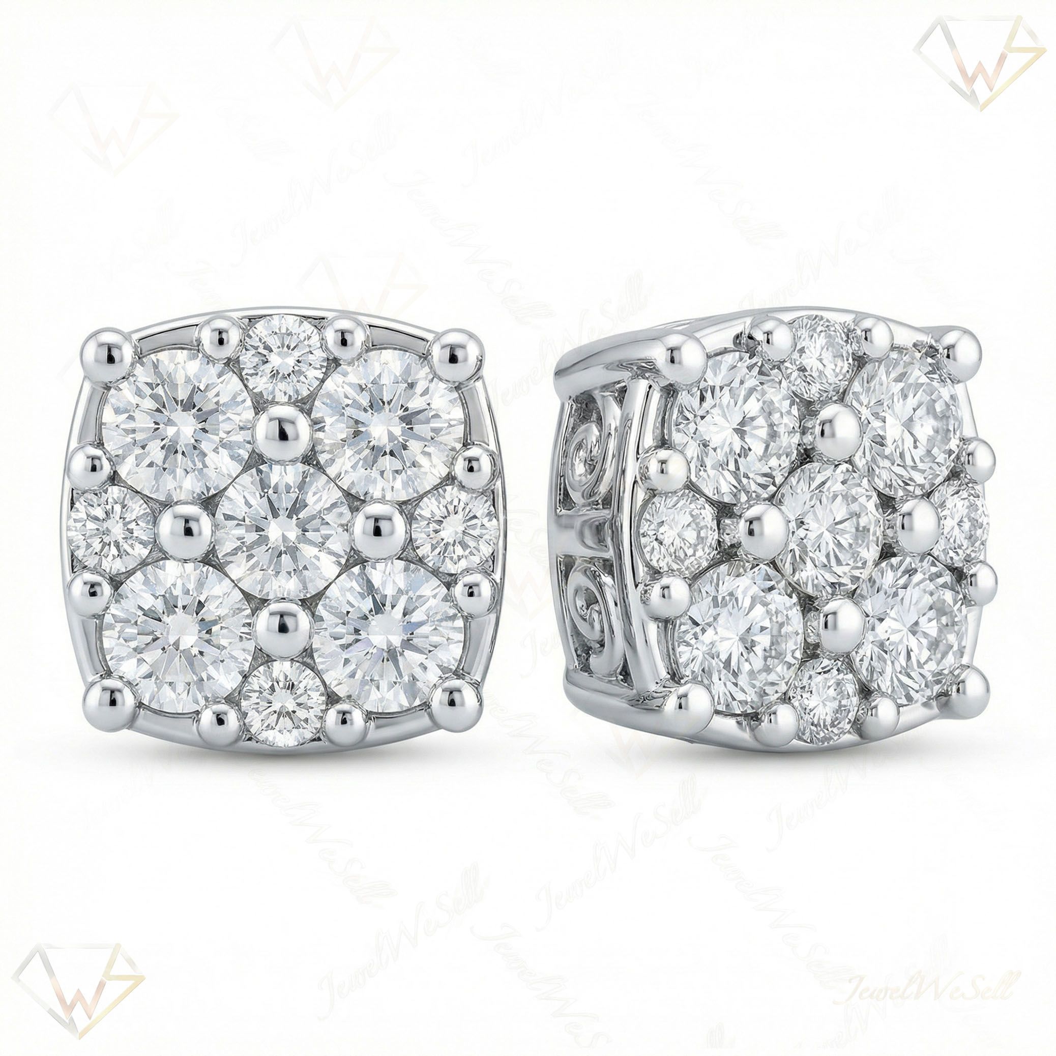 2.40 ct EF VS Lab Grown DIamond Cluster Earrings in 10k White Gold 301139