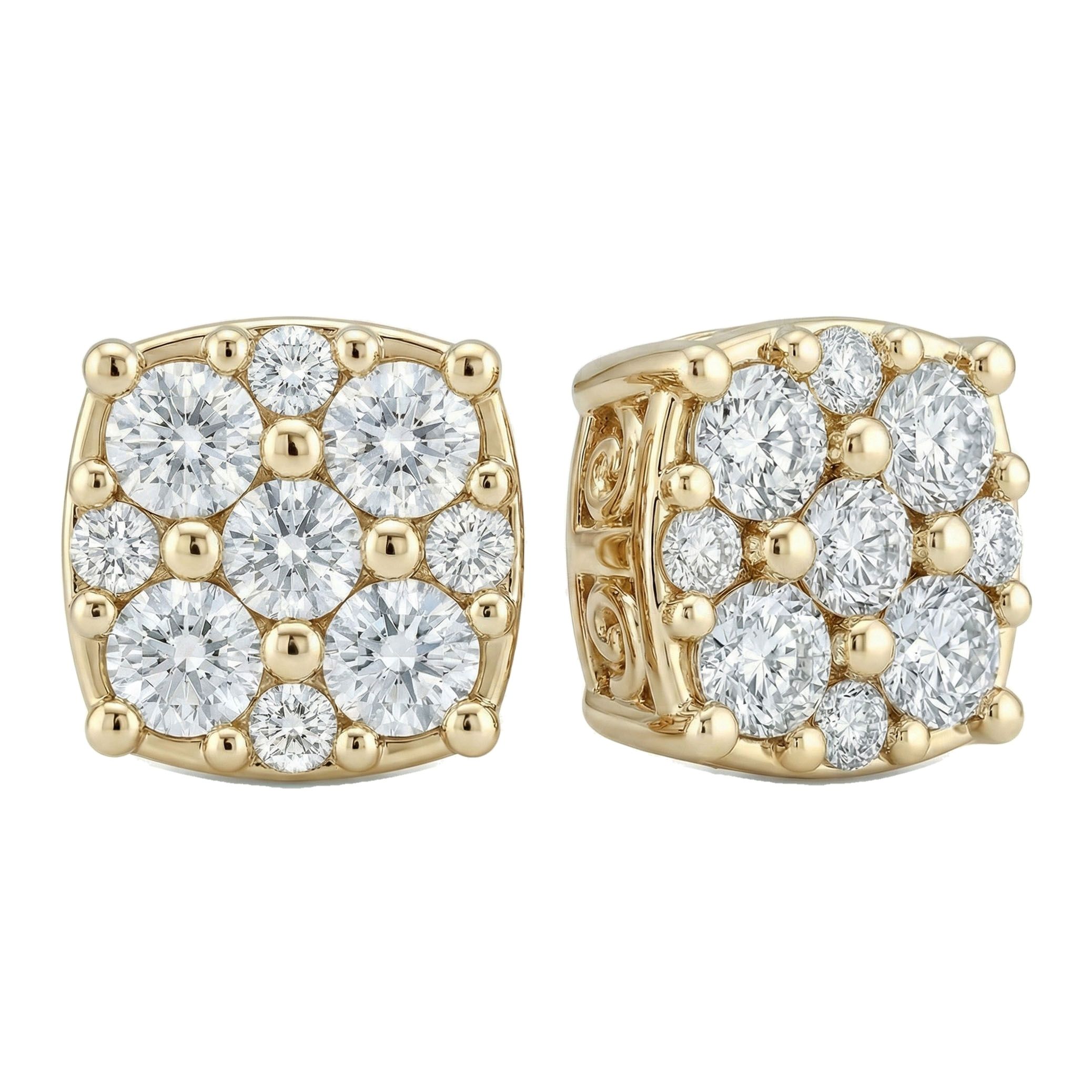 1.10 ct EF VS Lab Grown DIamond Cluster Earrings in 10k Yellow Gold 301139