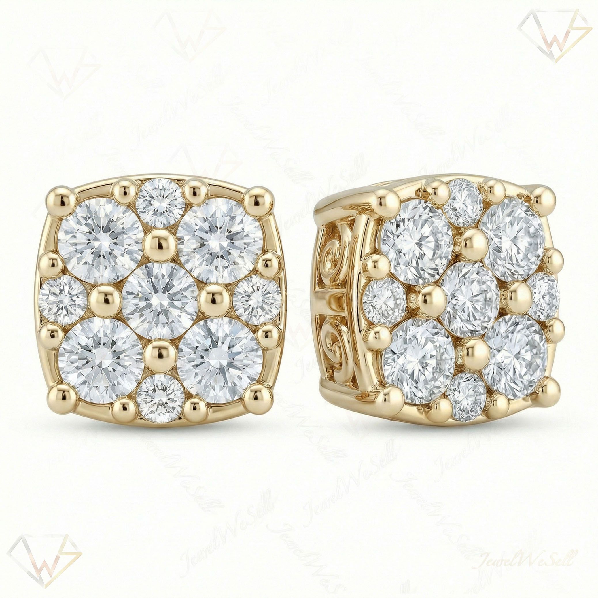 2.40 ct EF VS Lab Grown DIamond Cluster Earrings in 14k Yellow Gold 301139