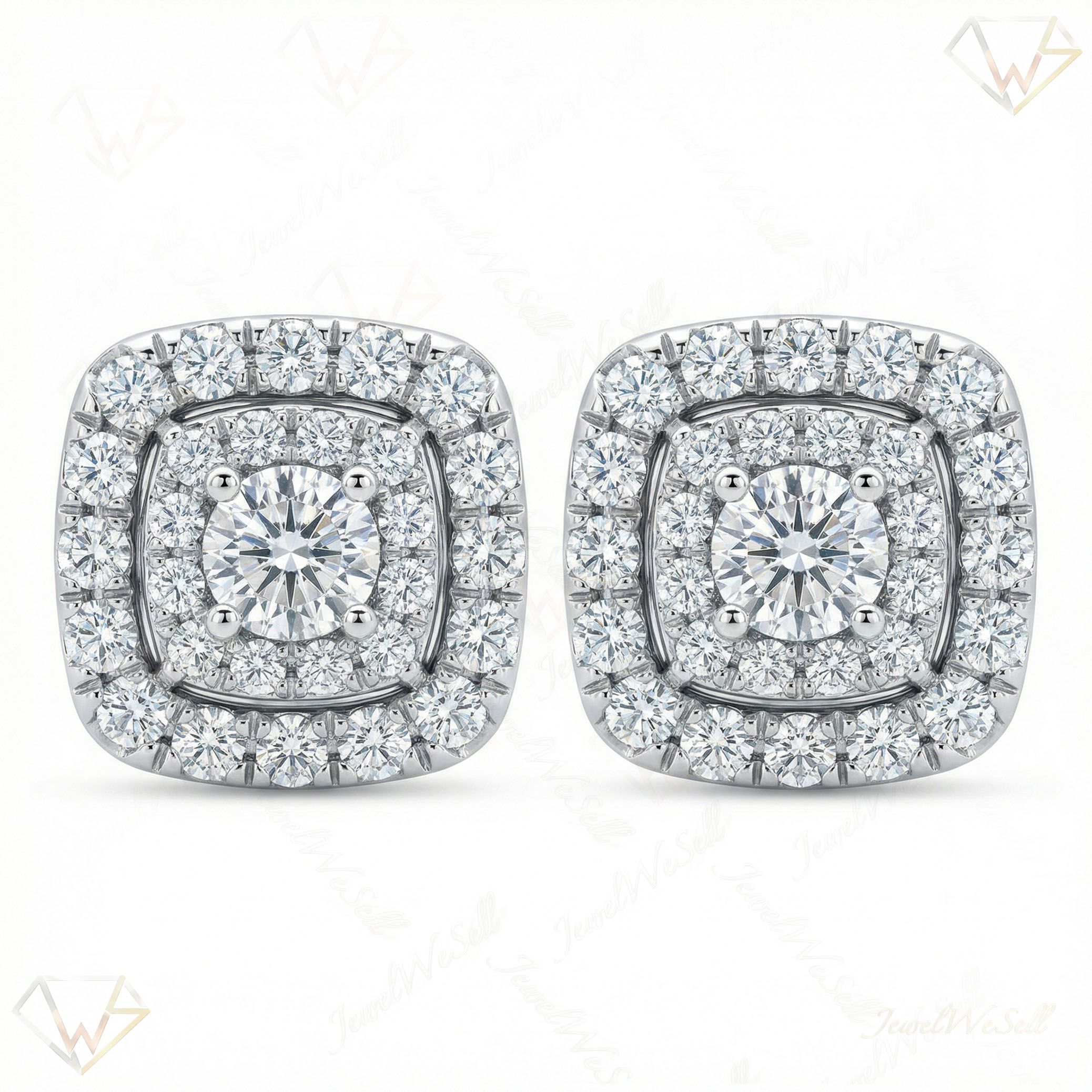 0.85 ct EF VS Lab Grown DIamond Halo Earrings in 14k White Gold 301162