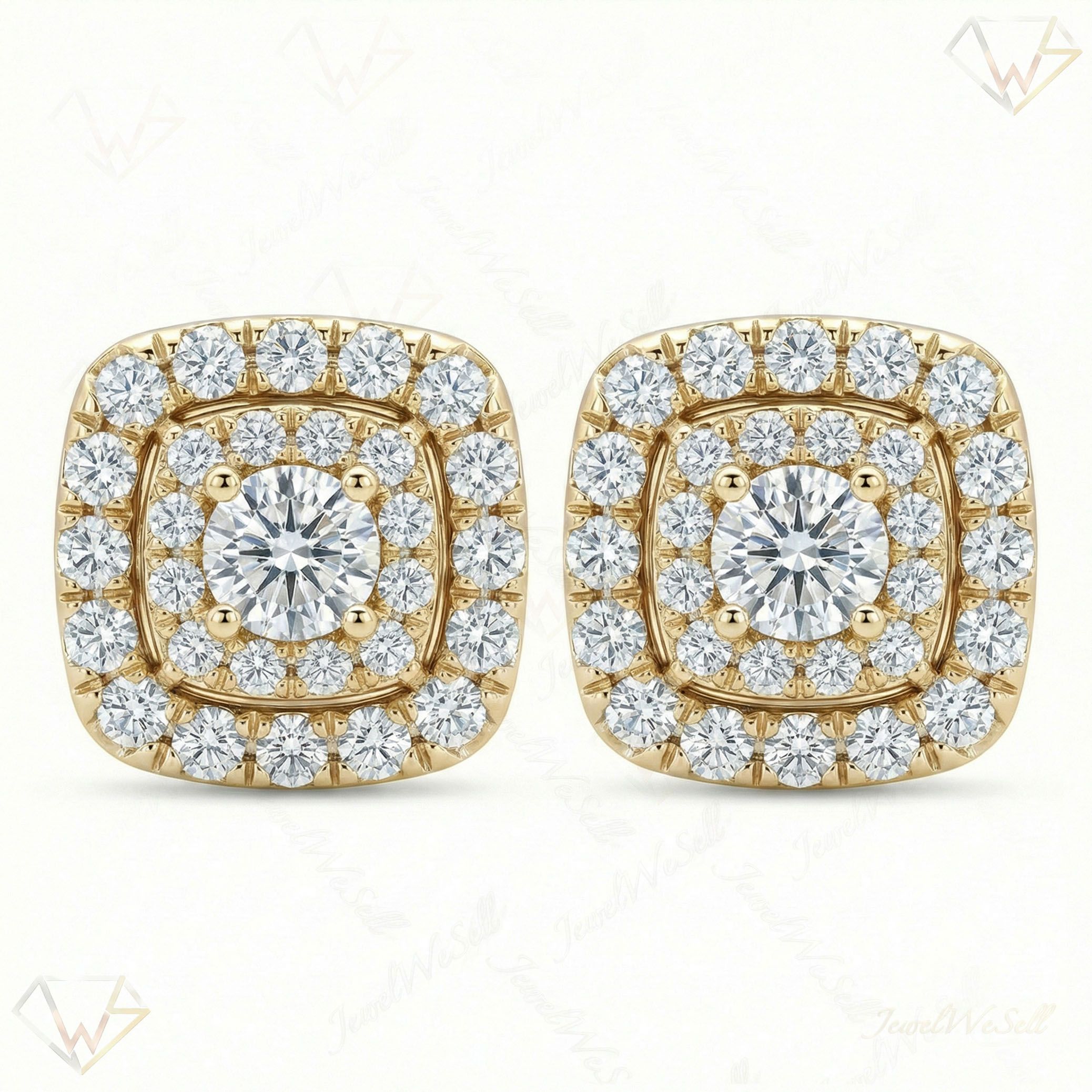 0.85 ct EF VS Lab Grown DIamond Halo Earrings in 14k Yellow Gold 301162