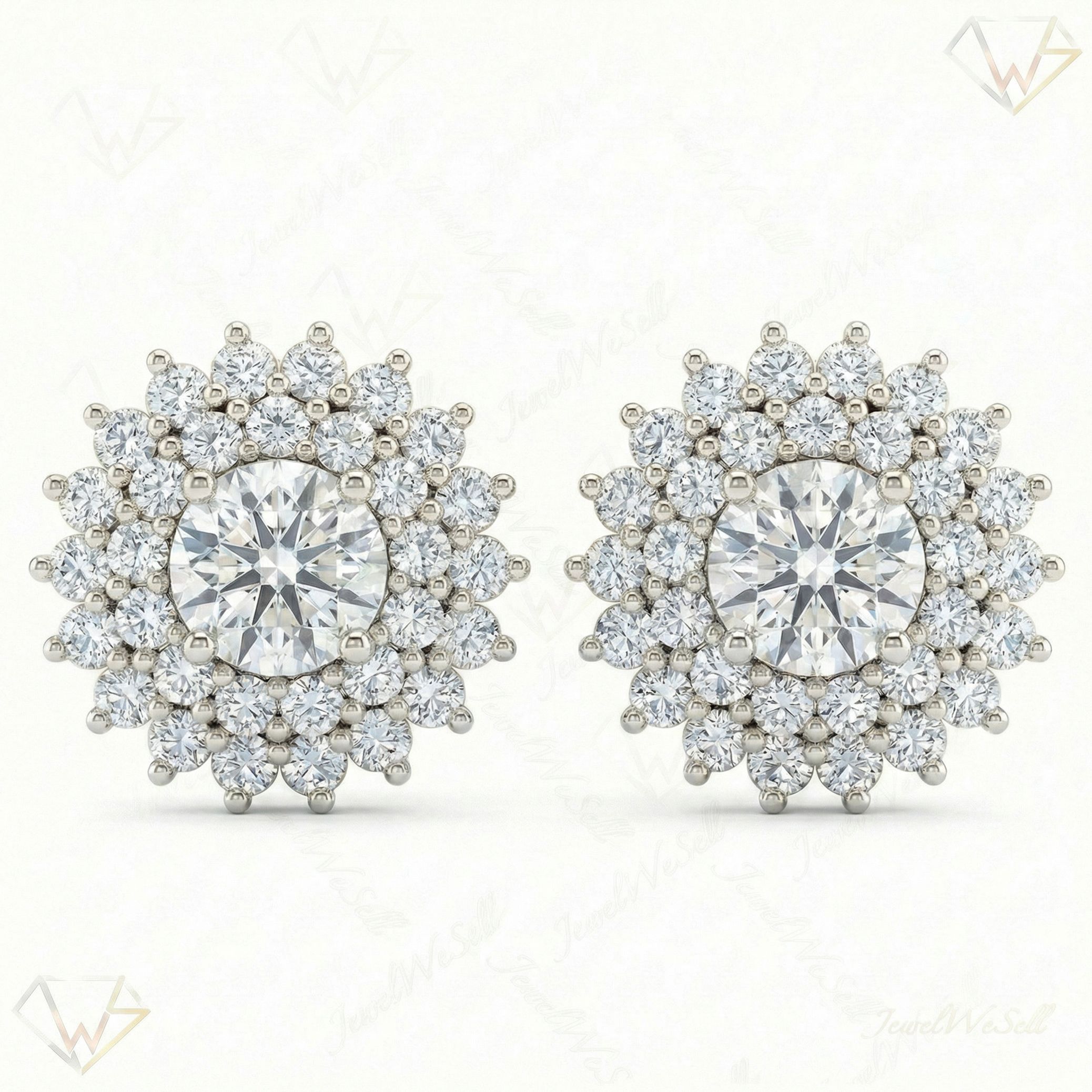 1.75 ct EF VS Lab Grown DIamond Halo Earrings in 14k White Gold 301164