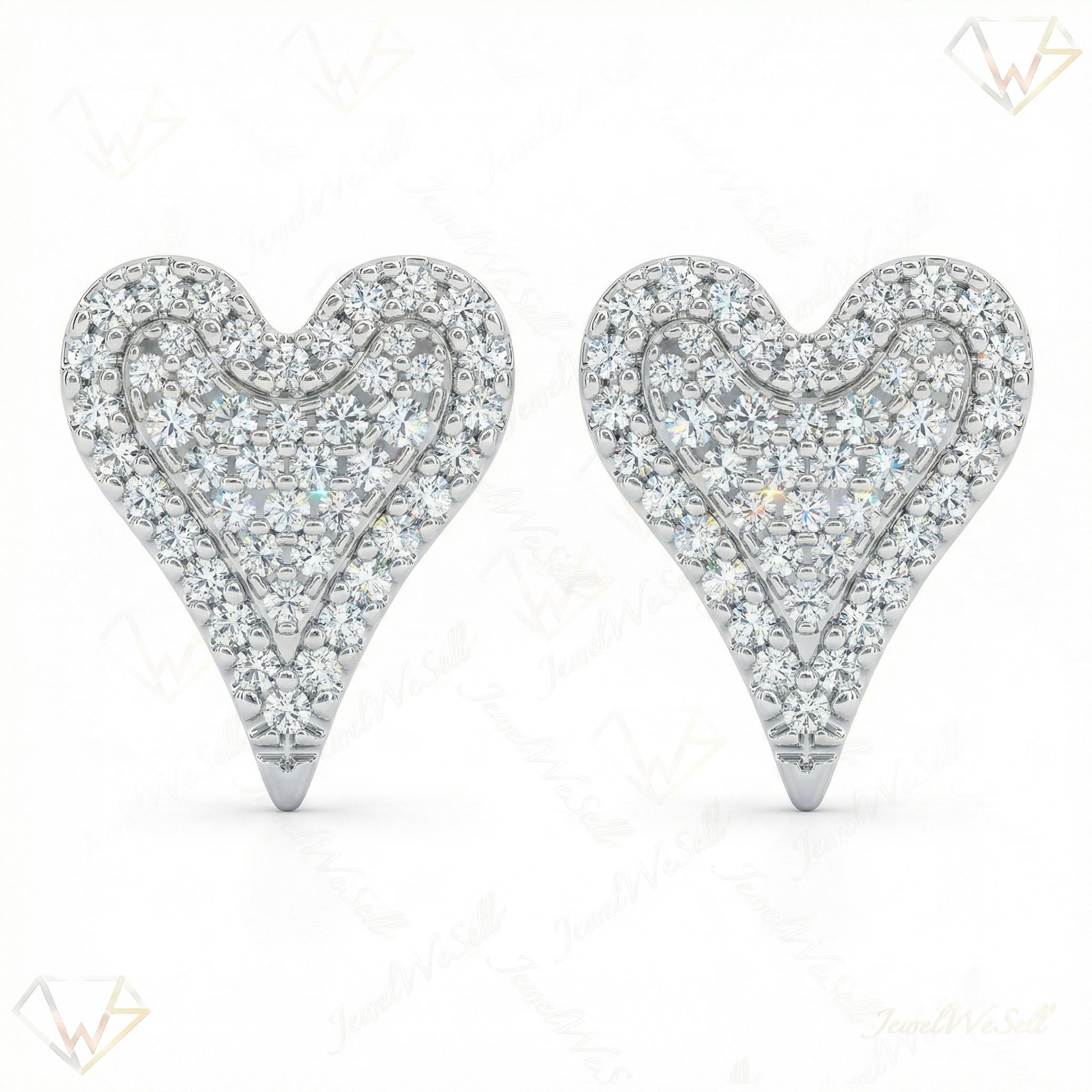 1.05 ct EF VS Lab Grown DIamond Heart Earrings in 10k White Gold 301172