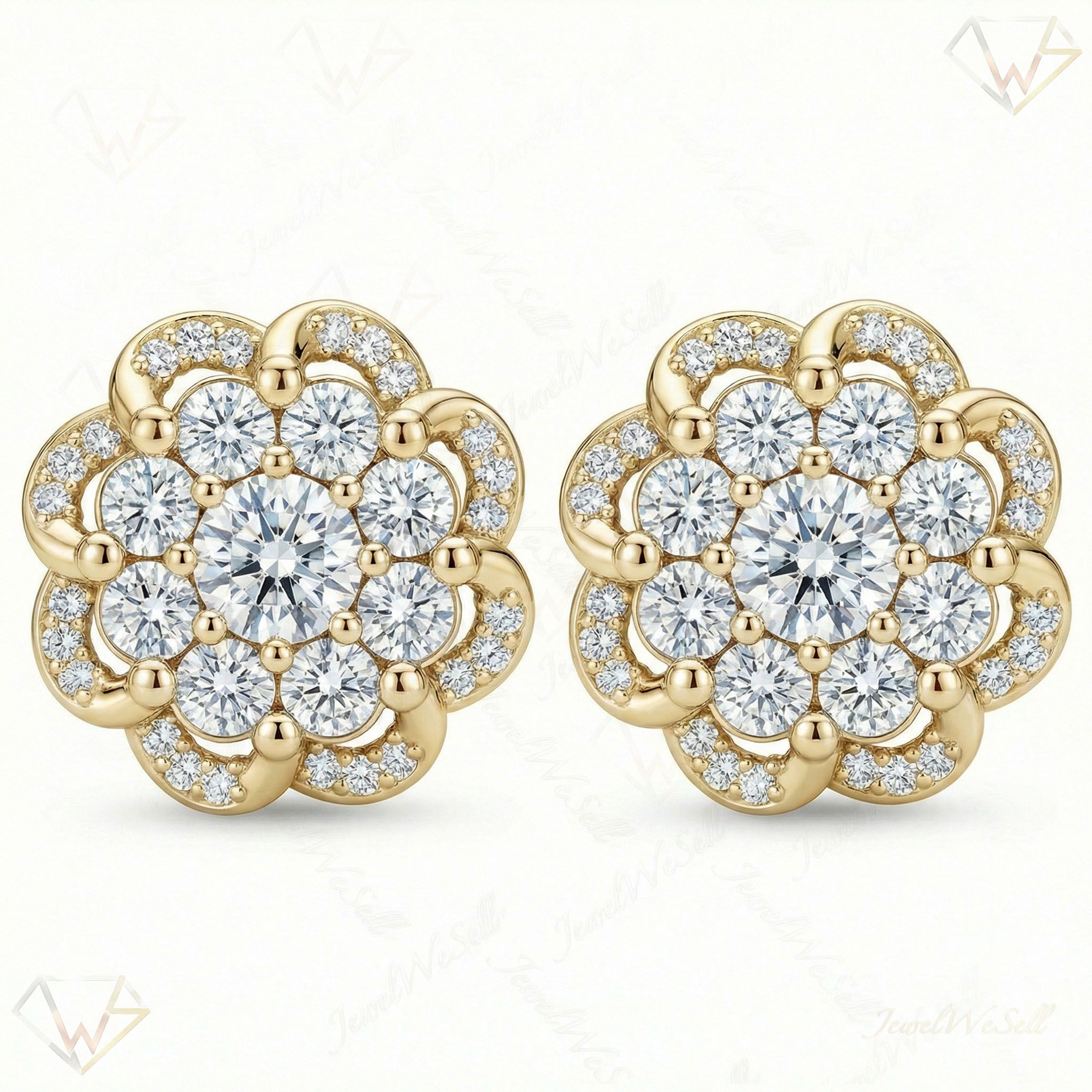 1.40 ct EF VS Lab Grown DIamond Flower Earrings in 10k Yellow Gold 301776