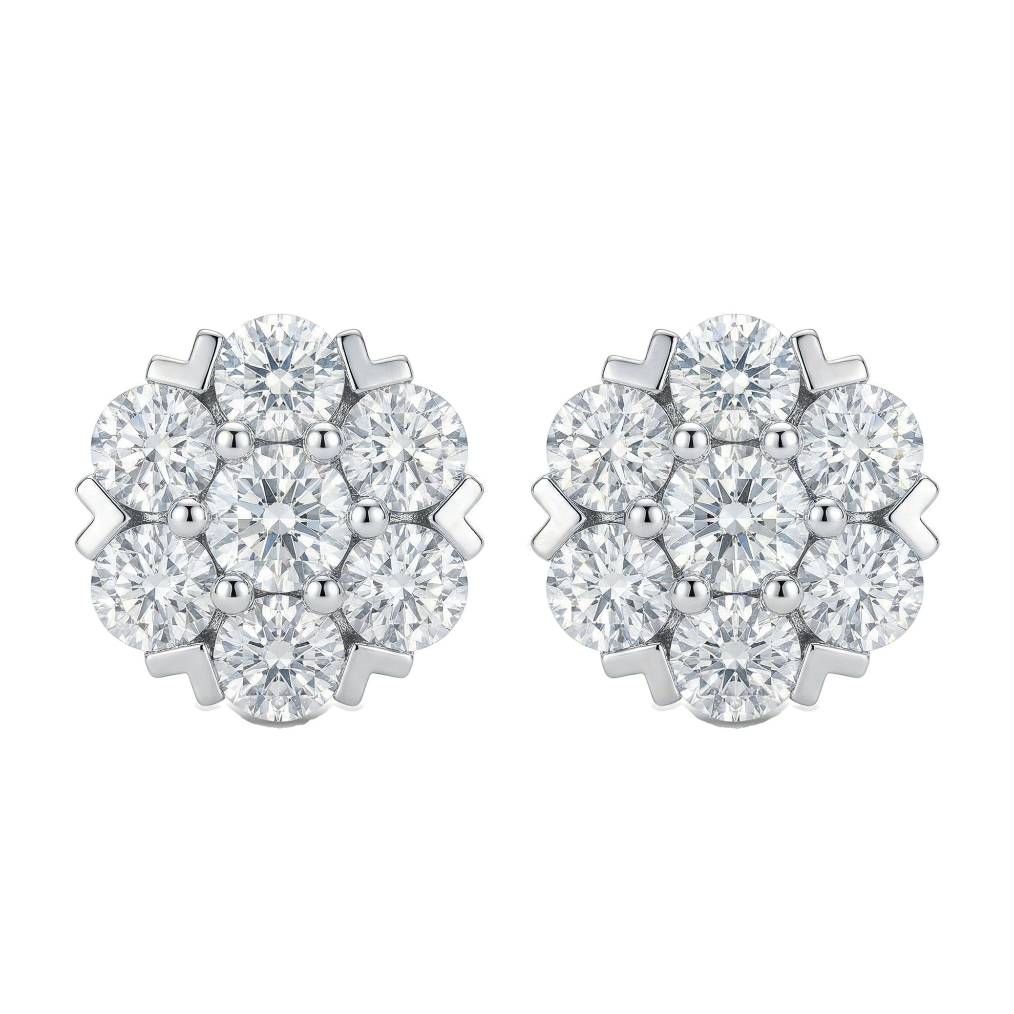 3.15 ct EF VS Lab Grown DIamond Cluster Earrings in 10k White Gold 301779