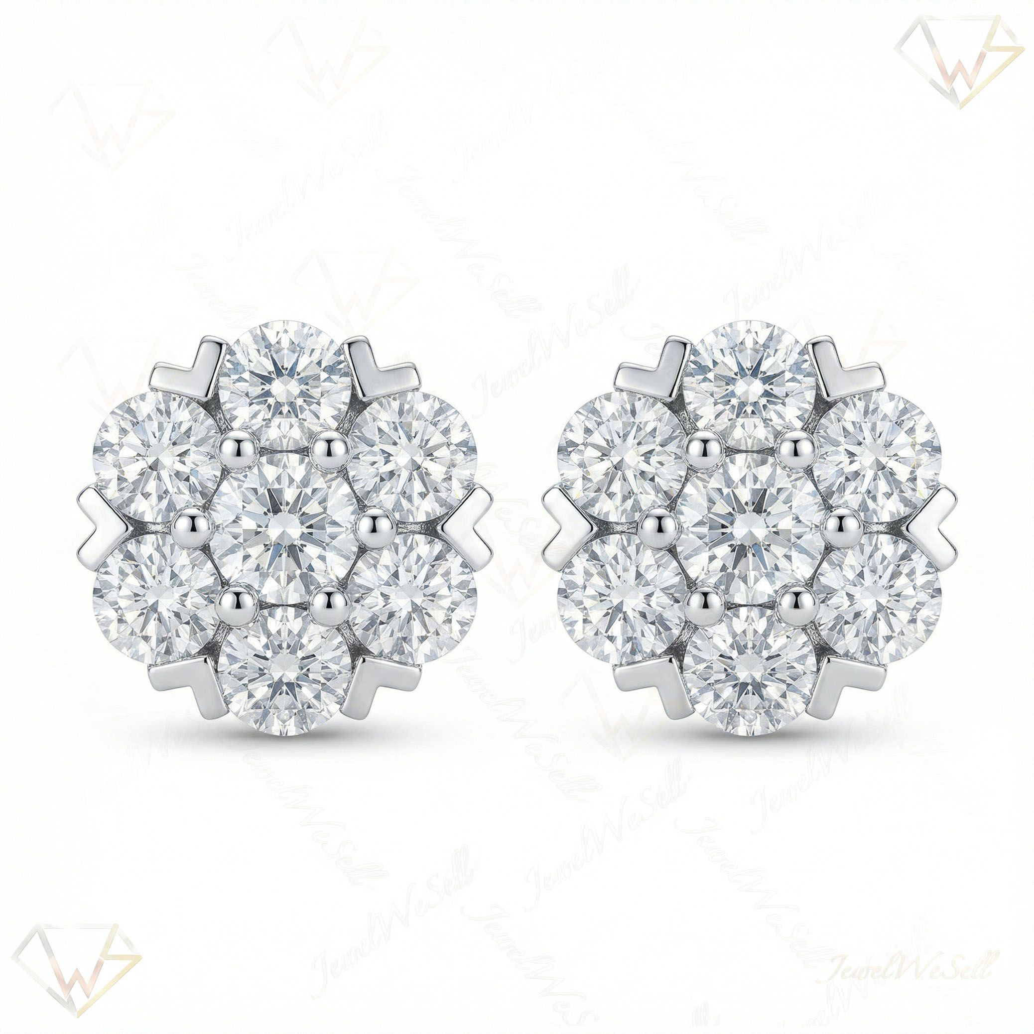 2.05 ct EF VS Moissanite Cluster Earrings in 925 Sterling Silver 301779