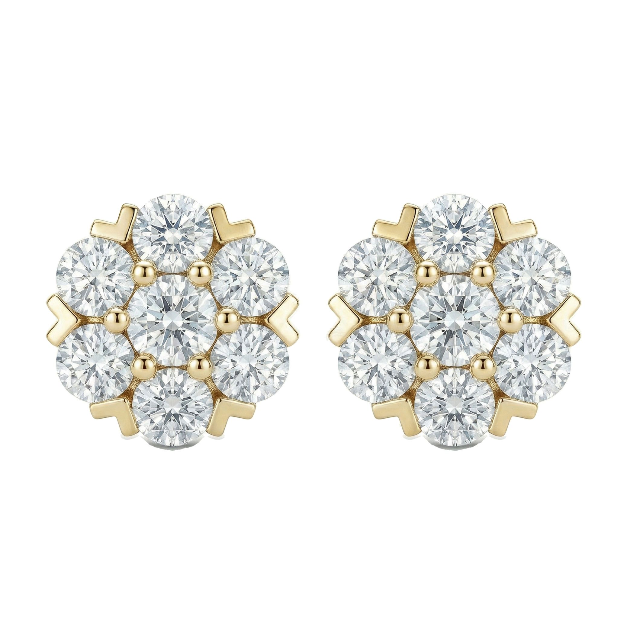 3.15 ct EF VS Lab Grown DIamond Cluster Earrings in 14k Yellow Gold 301779