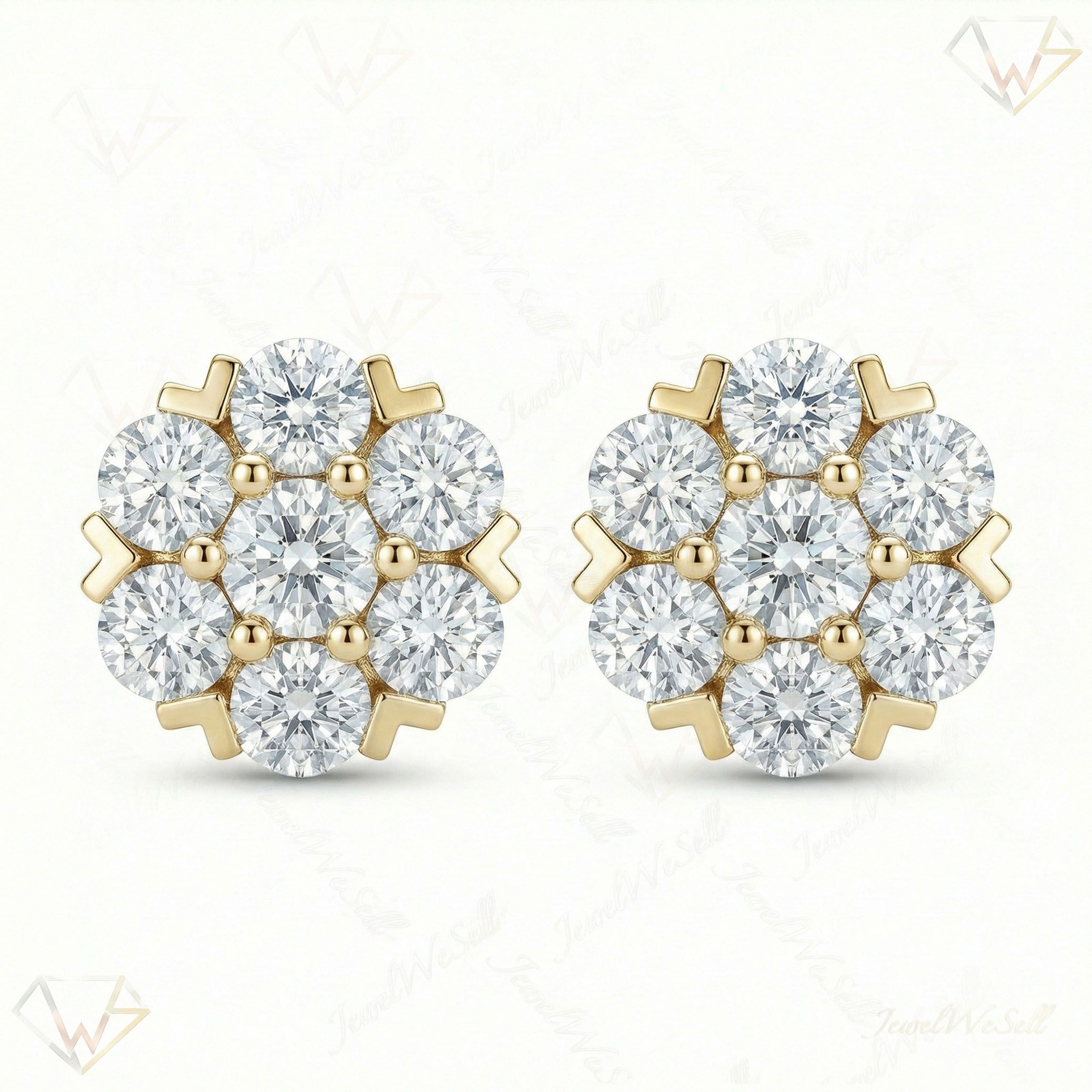 2.05 ct EF VS Lab Grown DIamond Cluster Earrings in 14k Yellow Gold 301779