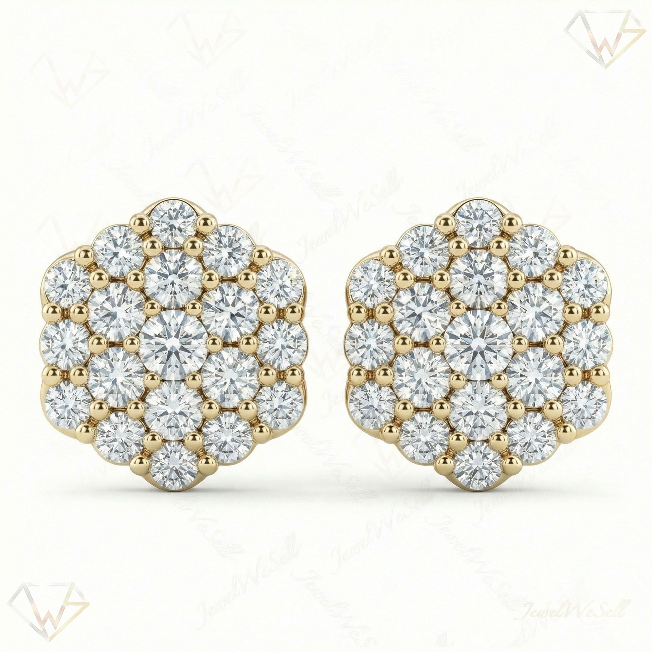 2.45 ct EF VS Lab Grown DIamond Cluster Earrings in 10k Yellow Gold 301793