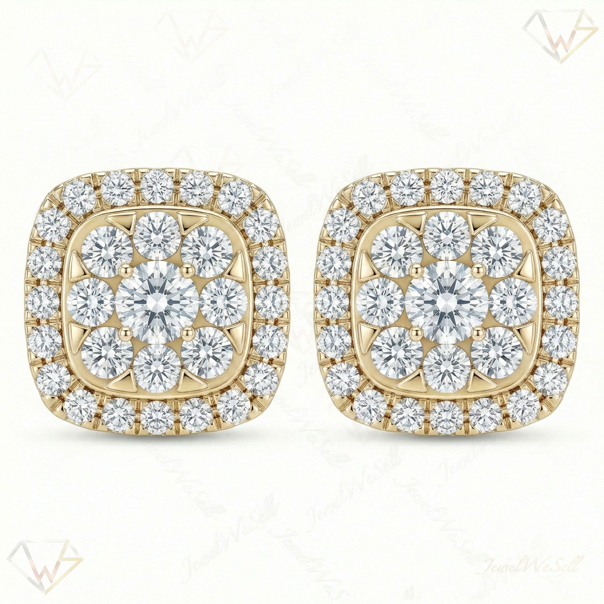 1.25 ct EF VS Lab Grown DIamond Cluster Earrings in 10k Yellow Gold 301819