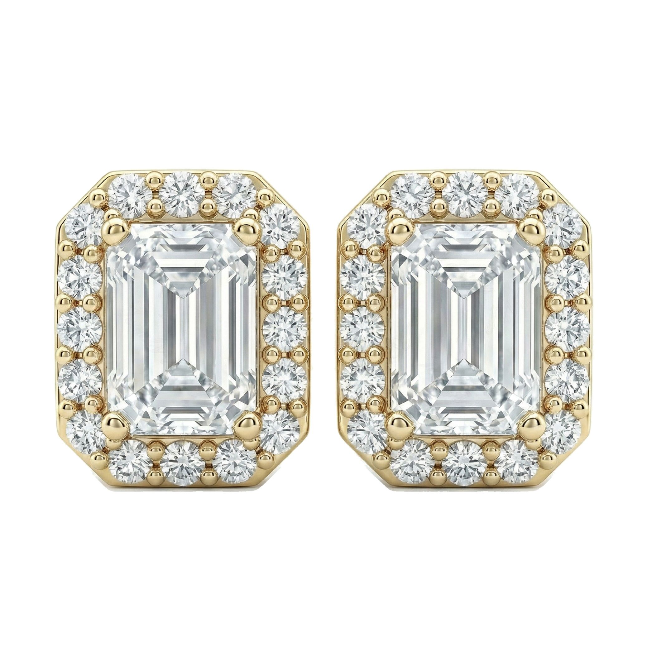 2.20 ct EF VS Lab Grown DIamond Halo Earrings in 10k Yellow Gold 302657